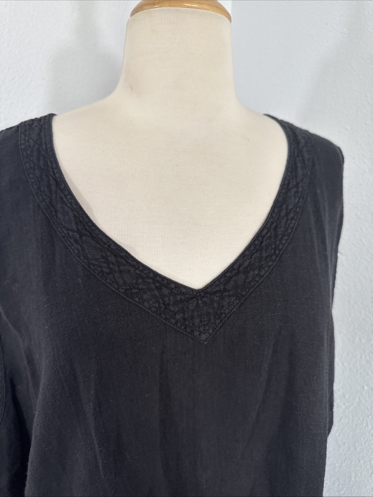 Kasbah Top Womens 28/30 Black Linen V Neck Oversize Asmy Lagenlook Beachy