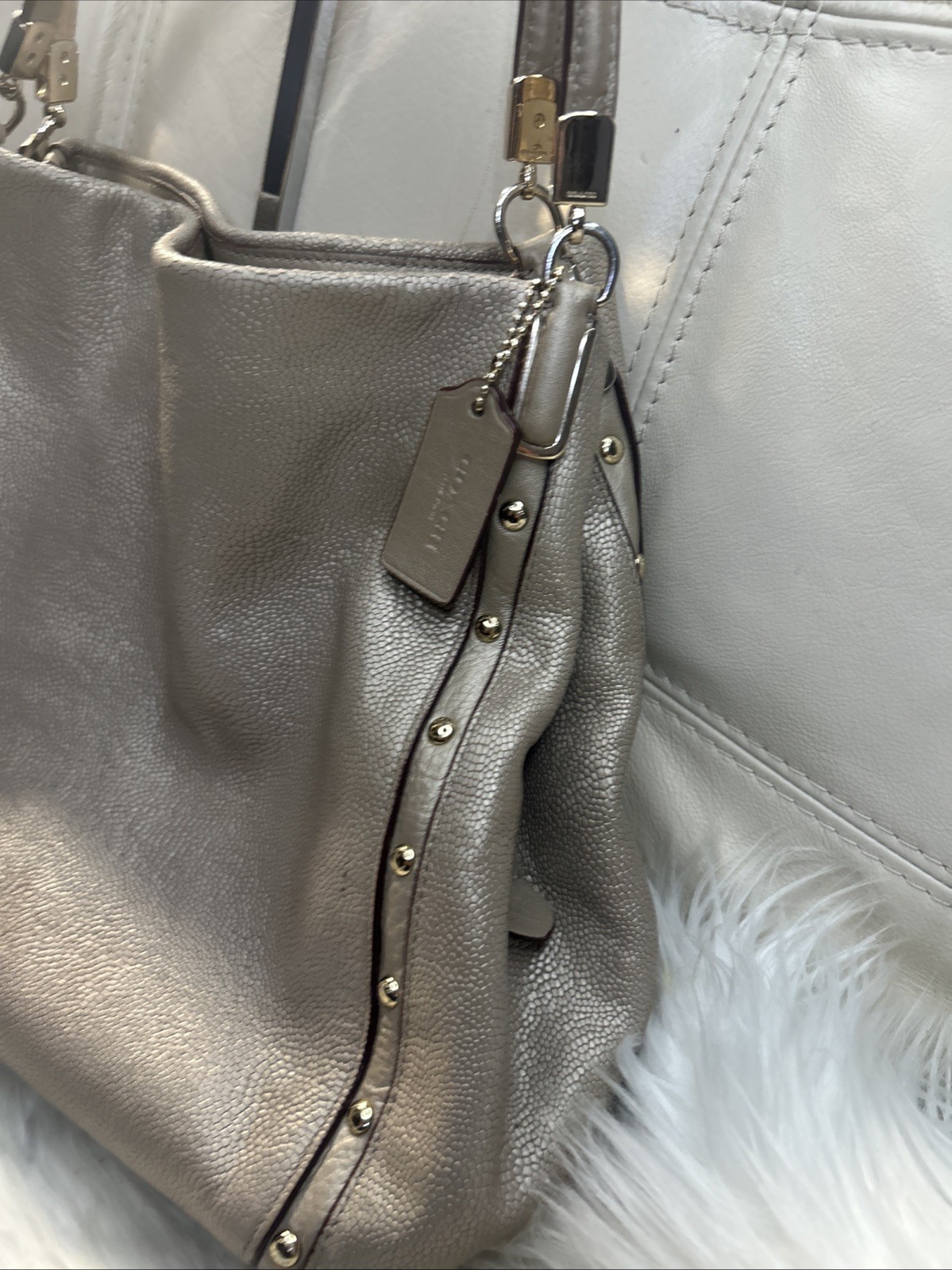 Coach Bag F35211 Phoebe Madison Studded Caviar Ret$495. Metallic Neutrals