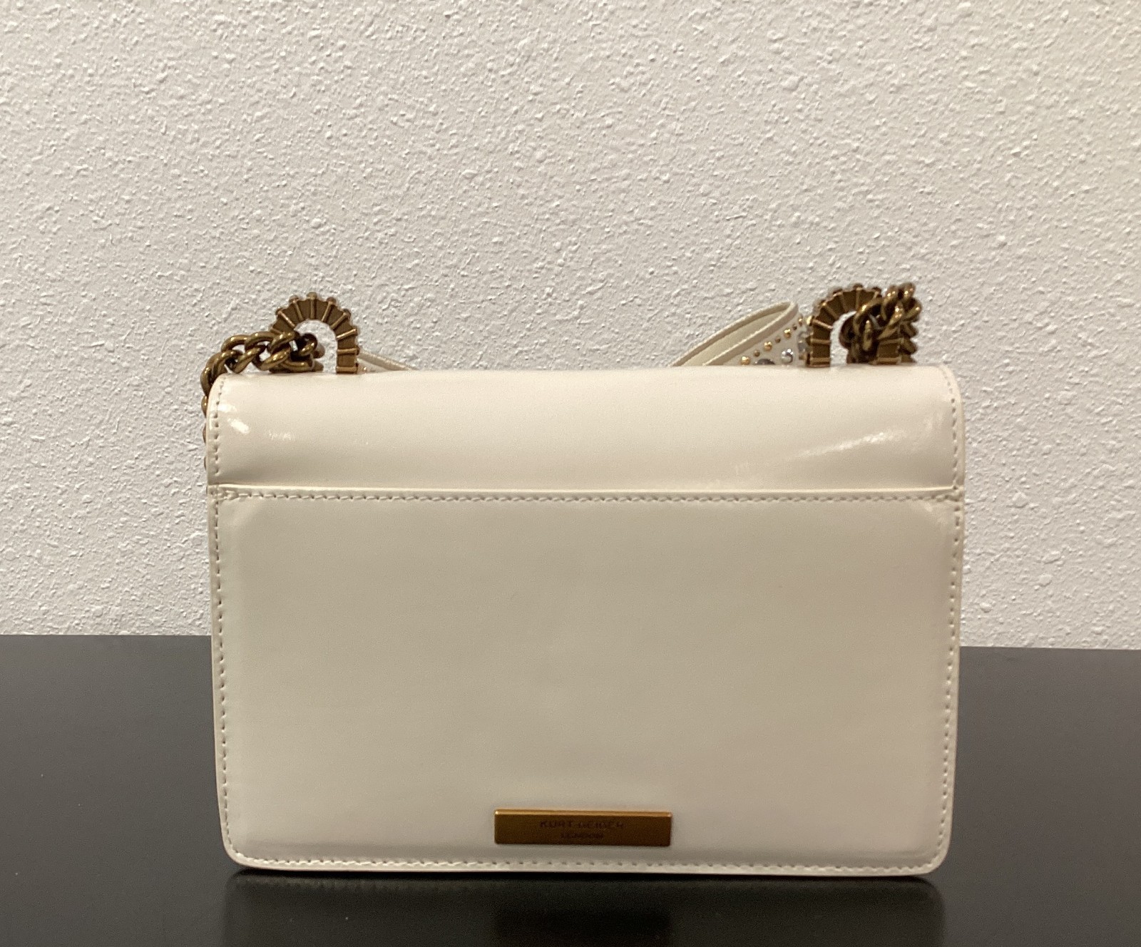 Kurt Geiger Small Shoreditch Bow Bone Leather Gems Studs 7.75″x5″x2.25″ Boxed