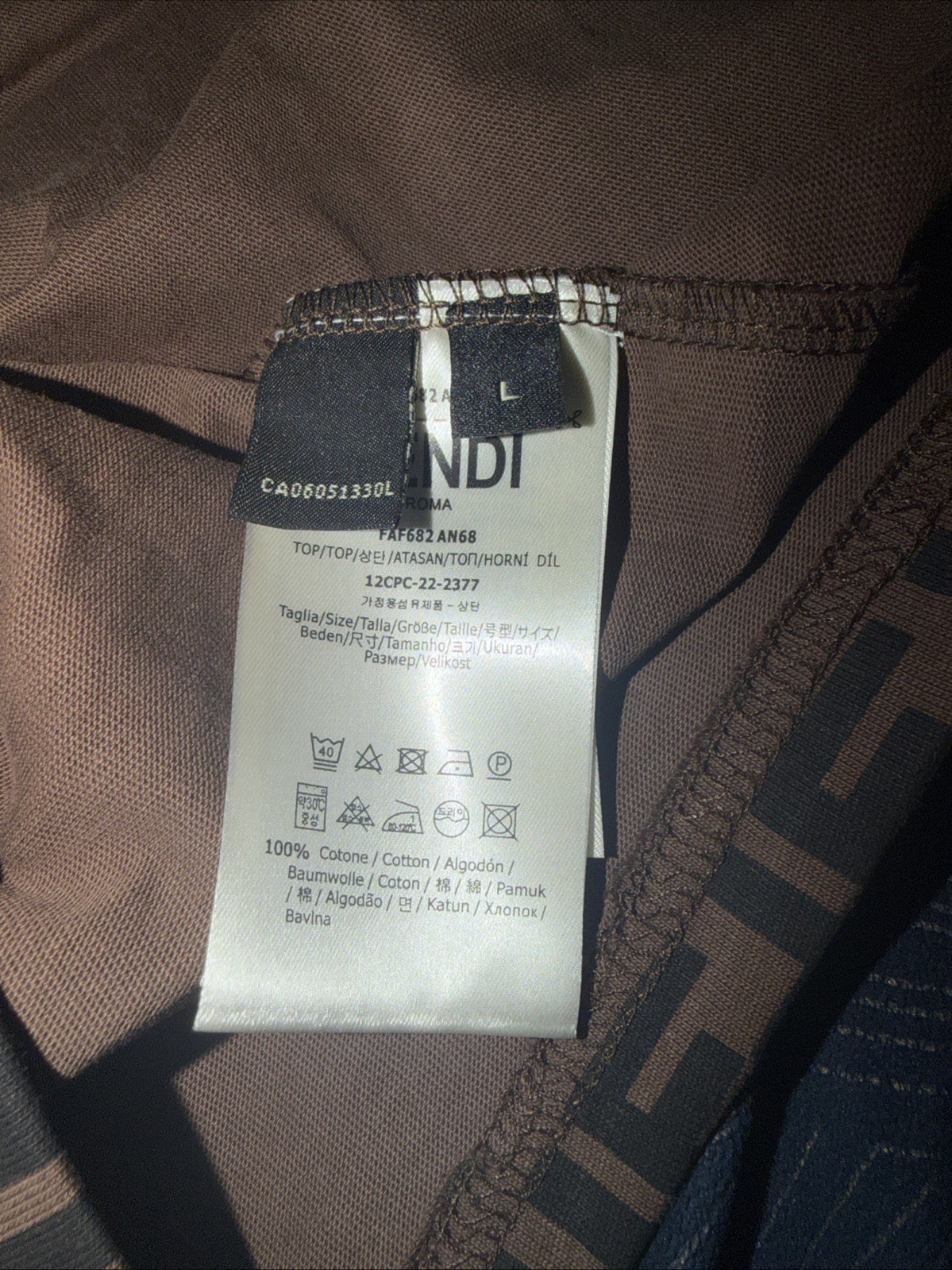 Fendi FF Monogram T-Shirt Men’s Large Brown Black Yellow Logo Made in Italy NWT