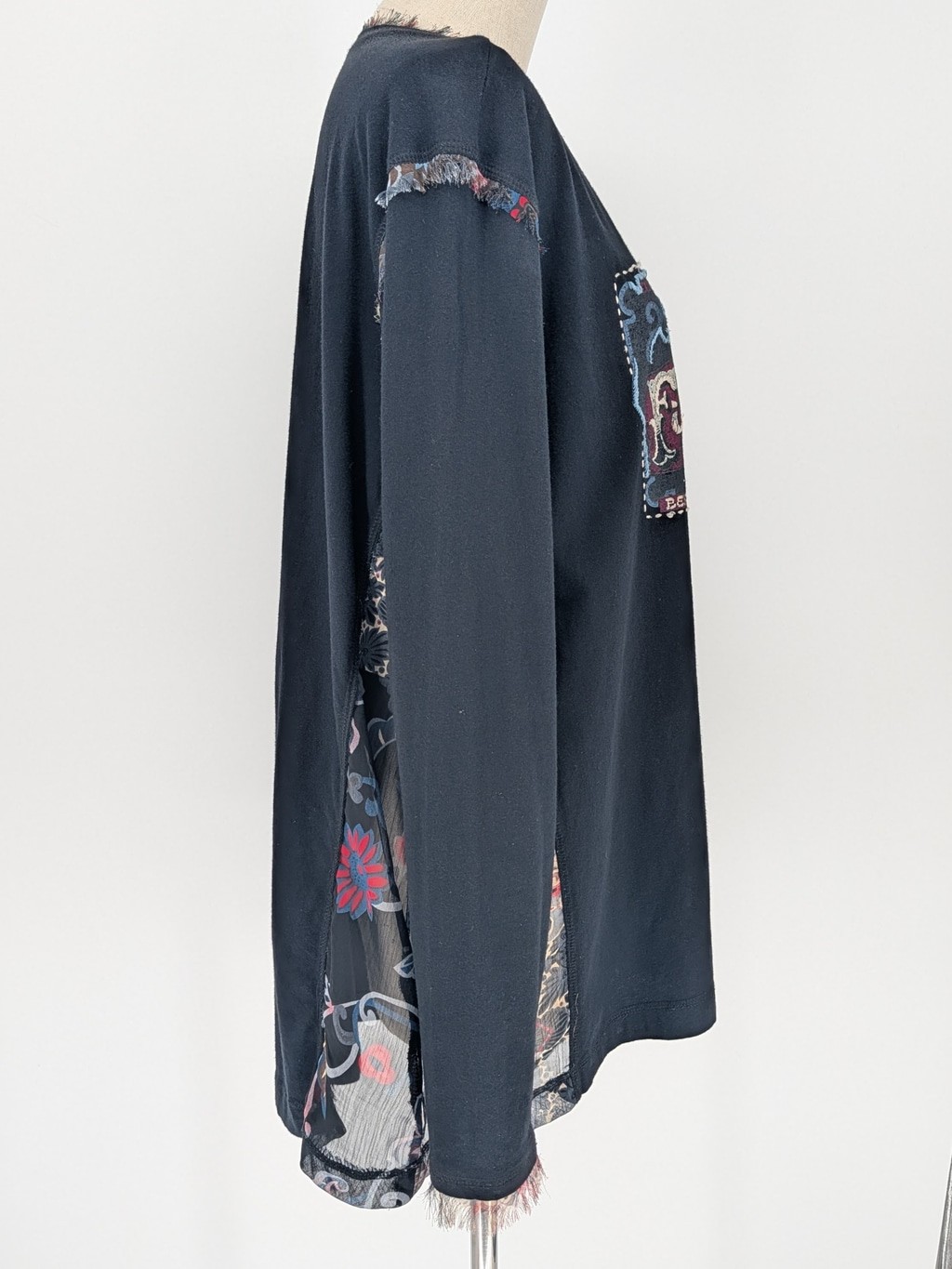 Double D Ranch Fine Boots Tunic L Embroidered Western Sheer Panel Black Top