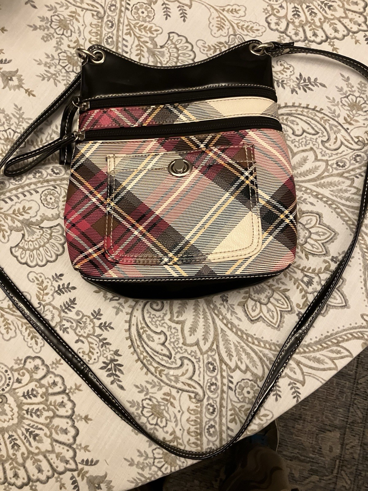 Plaid Small Women’s Crossbody Bag, Zip Closure, Adjustable Detachable Strap