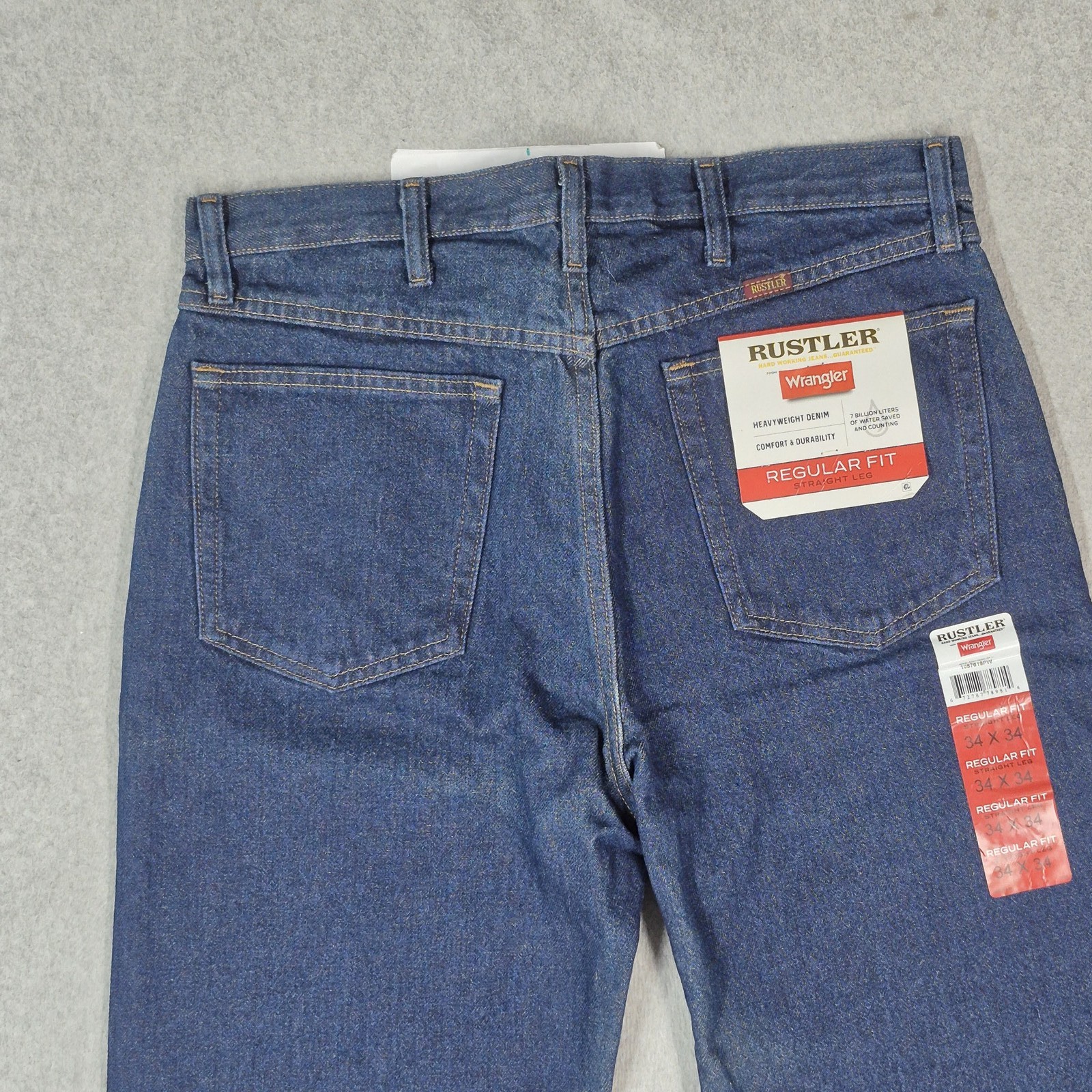 Rustler Men Jeans 34X34 Blue Denim Straight Leg Durable Heavyweight NWT
