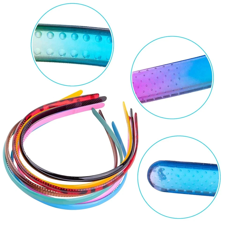 30 Pcs Thin Plastic Headbands with Teeth Colorful 0.8cm Plain Hair Bands