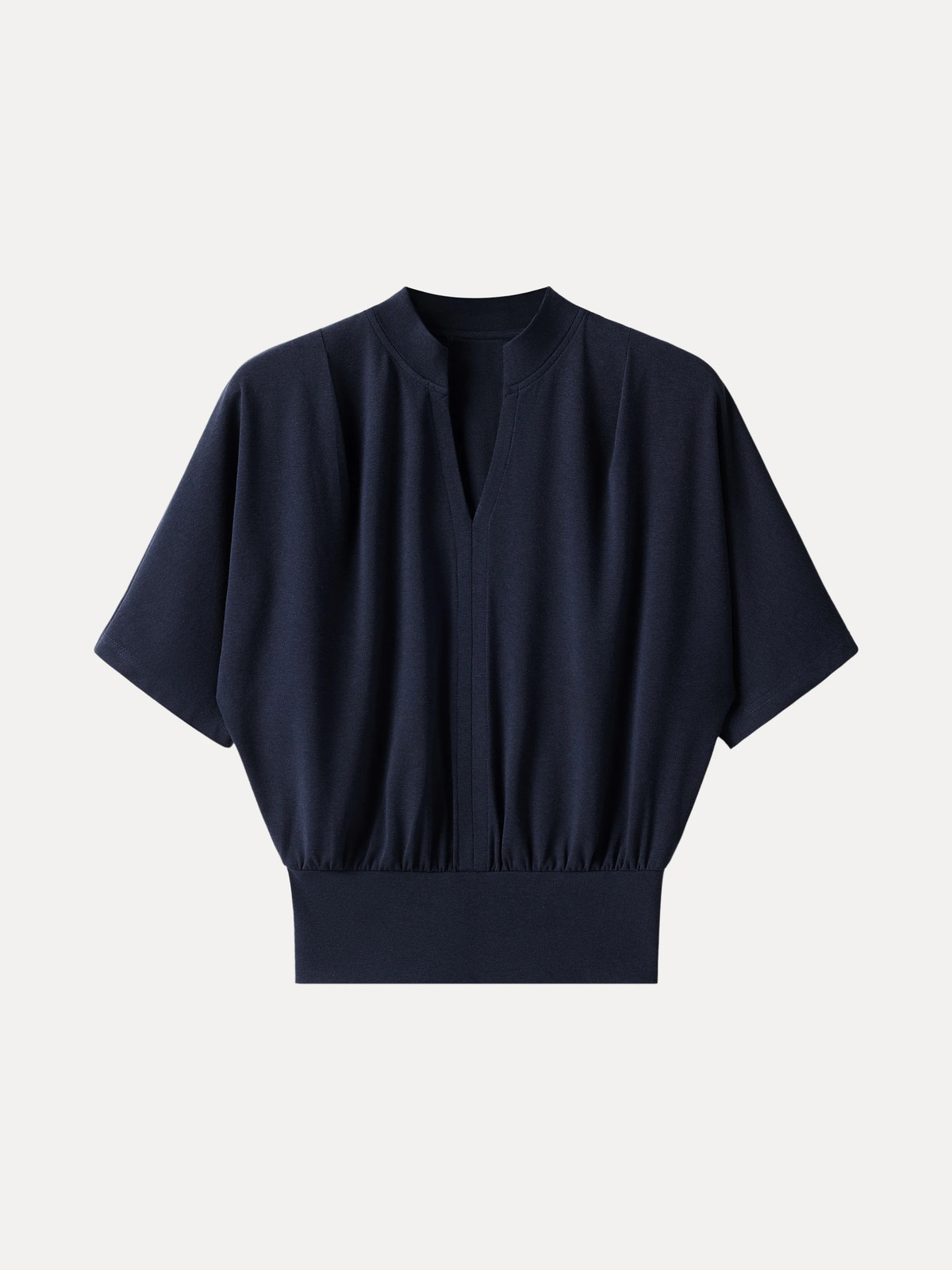 OGL Stand Collar V-Neck Short Sleeve Top