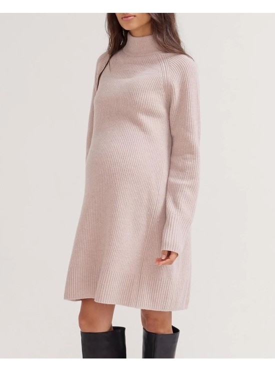 Hatch Irina Shaker Maternity Ribbed Knit Mock Neck Sweater Dress Beige Size 2/M