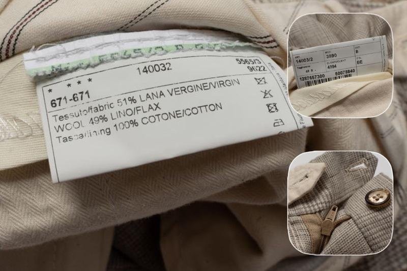 Men Checked Trousers Beige Wool/Linen 32 / M / 46