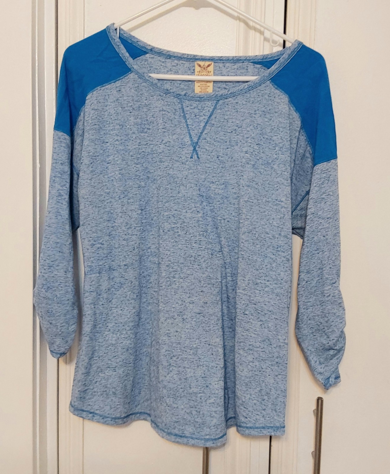 Faded Glory Women’s Blue Knit Crew Neck Raglan 3/4 Sleeve Tee L (12-14)