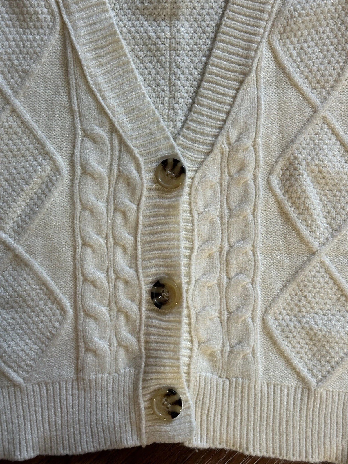 Hazel Moon Cream Cable Knit Sweater Vest Cardigan Top Cropped Womens Size M