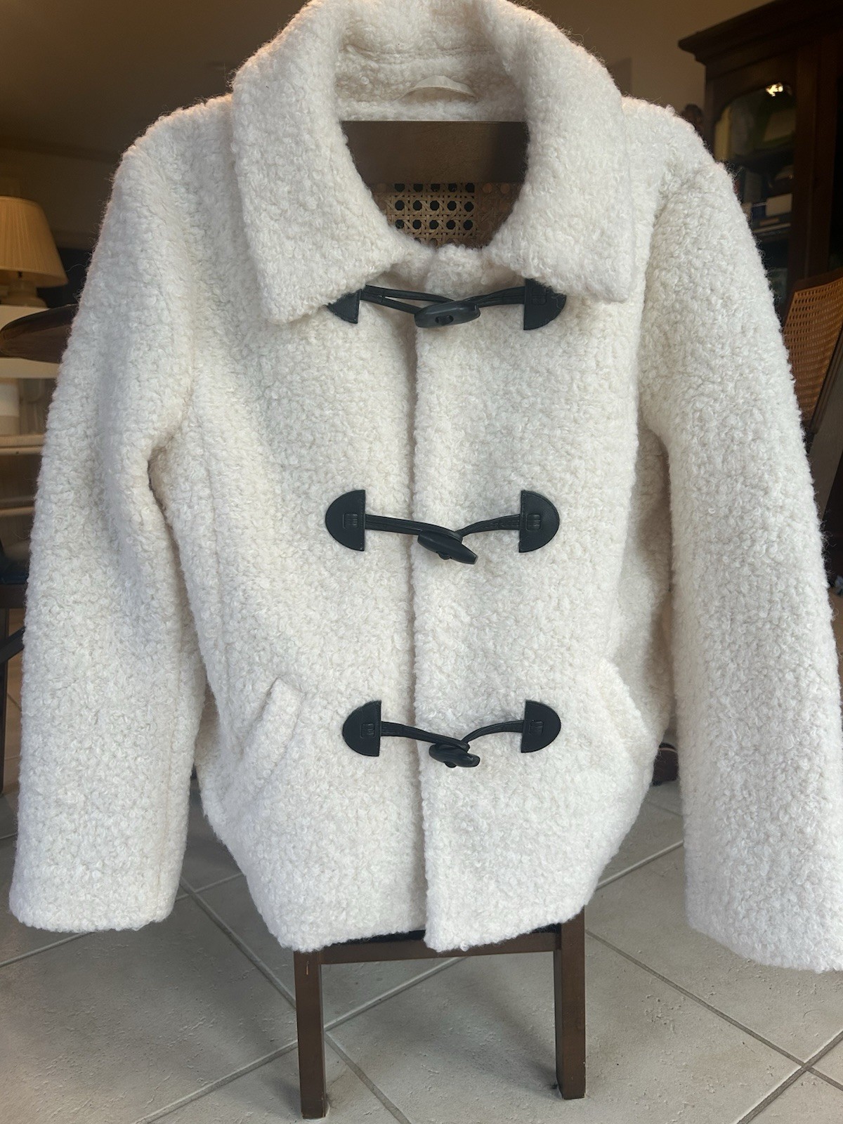 Talbots Sherpa Toggle Jacket Coat Medium NWT Cream Ivory