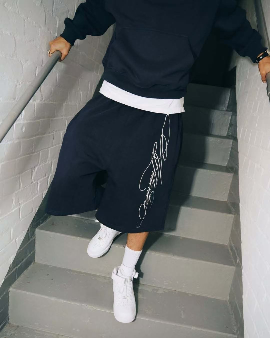Men’s Y2K Streetwear Letter Print Shorts Loose Fit Casual Hip Hop Summer Sweat