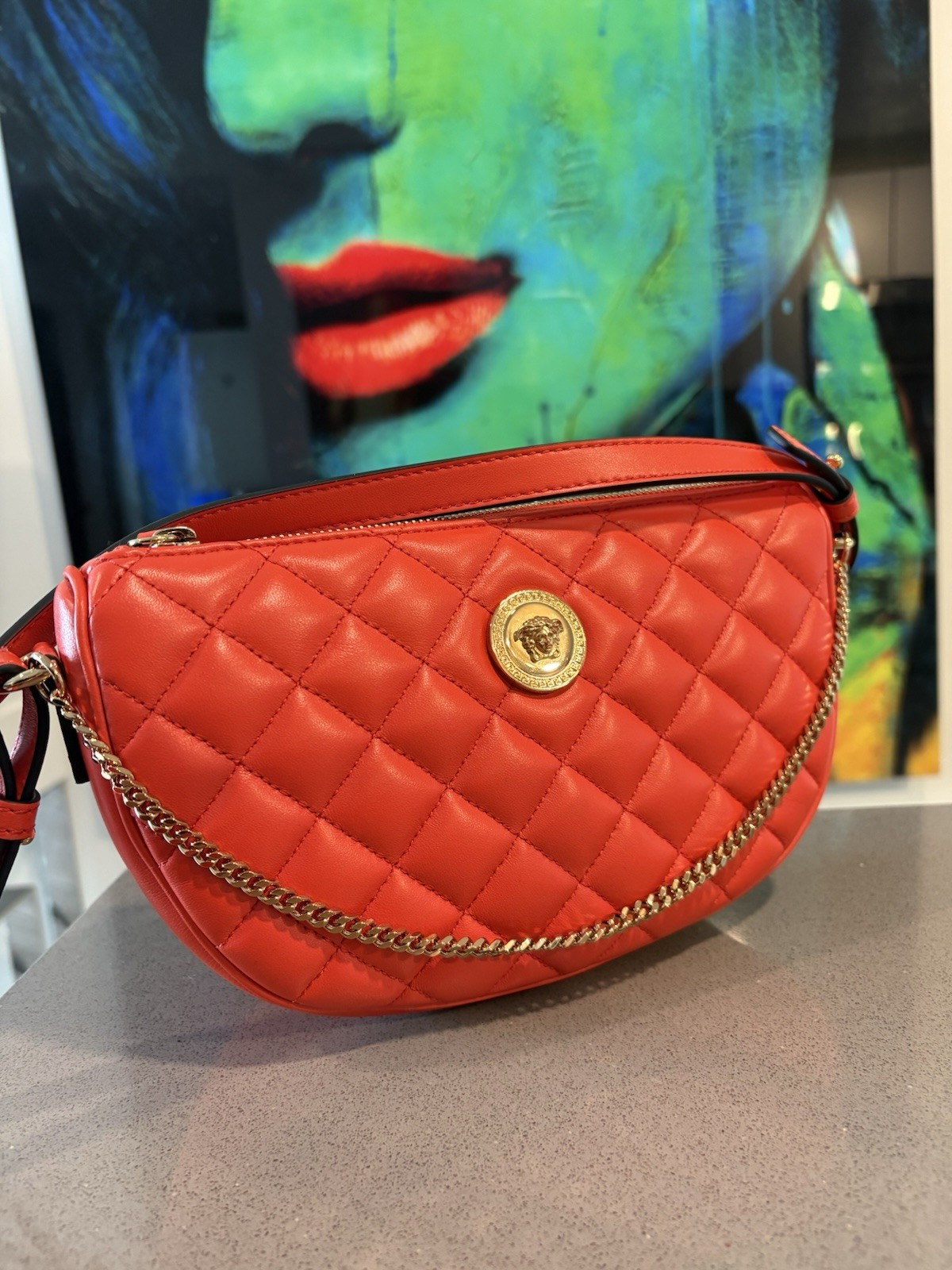 NWT Versace Half Moon Bag + Metal Coral Gold $ 1875 Retail Hot Deal