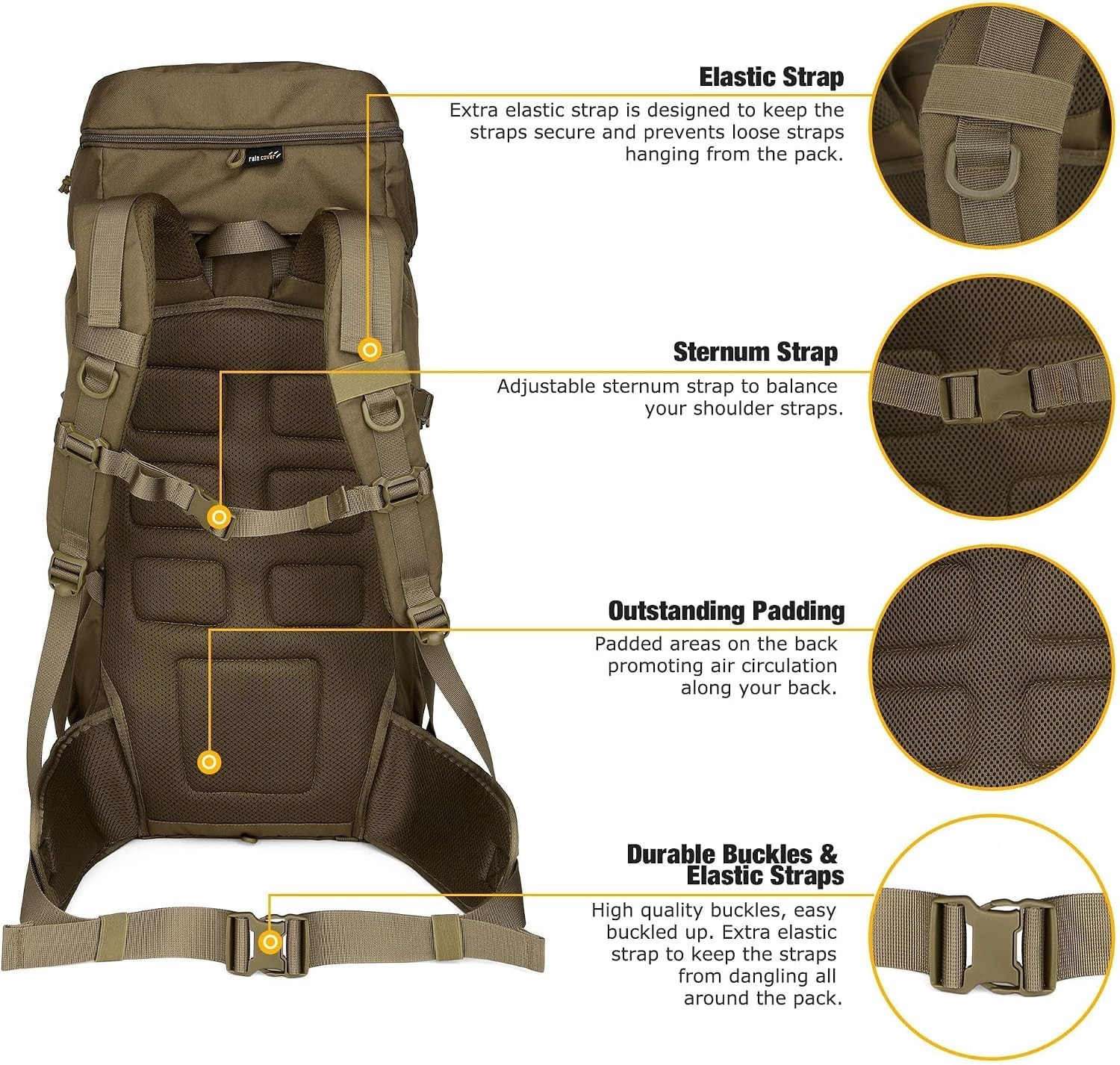 50L Hiking Backpack,Backpacking Backpack with Rain Cover for Hiking,Backpacking