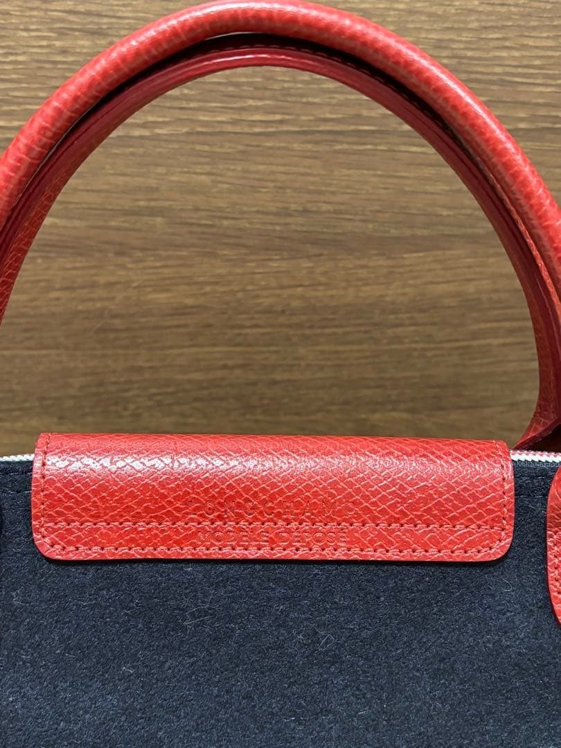 Longchamp Authentic Le Pliage Cocaldo Women 2WAY Tote Bag Rare Navy Red Used JPN