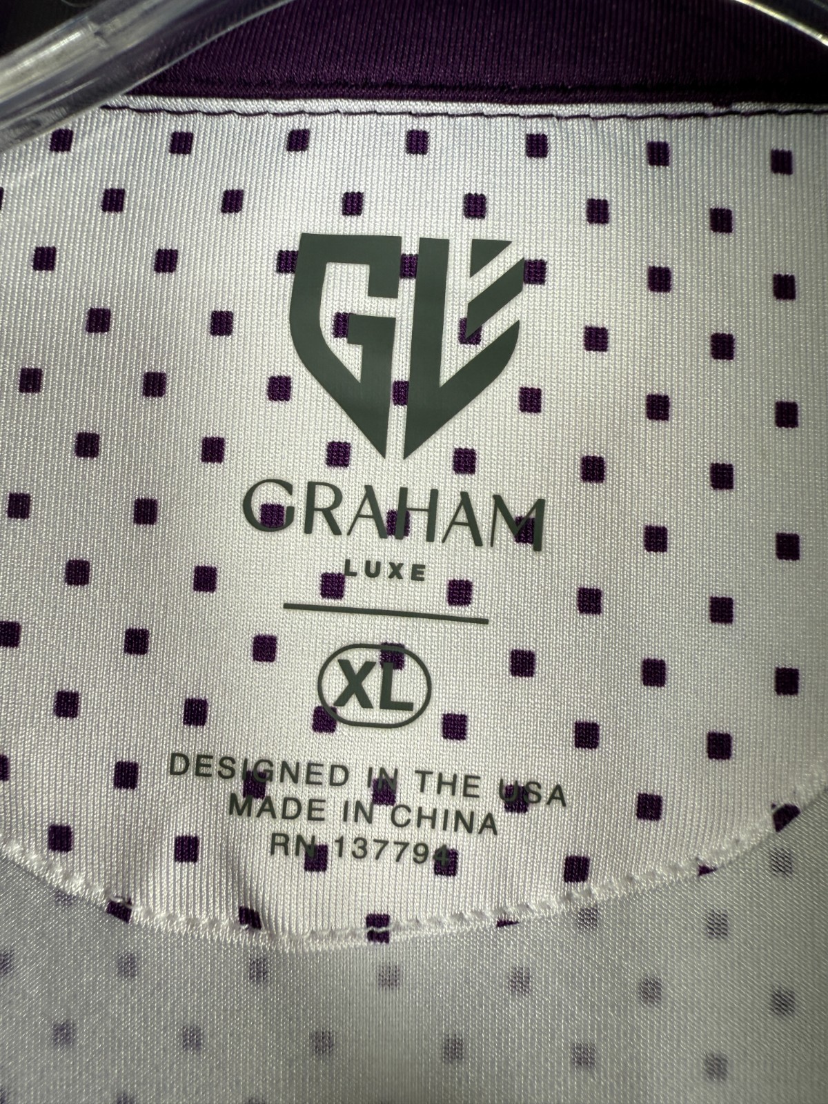 NEW Graham Luxe Lennox Performance Polo Shirt Mens XL Brilliant White Grape