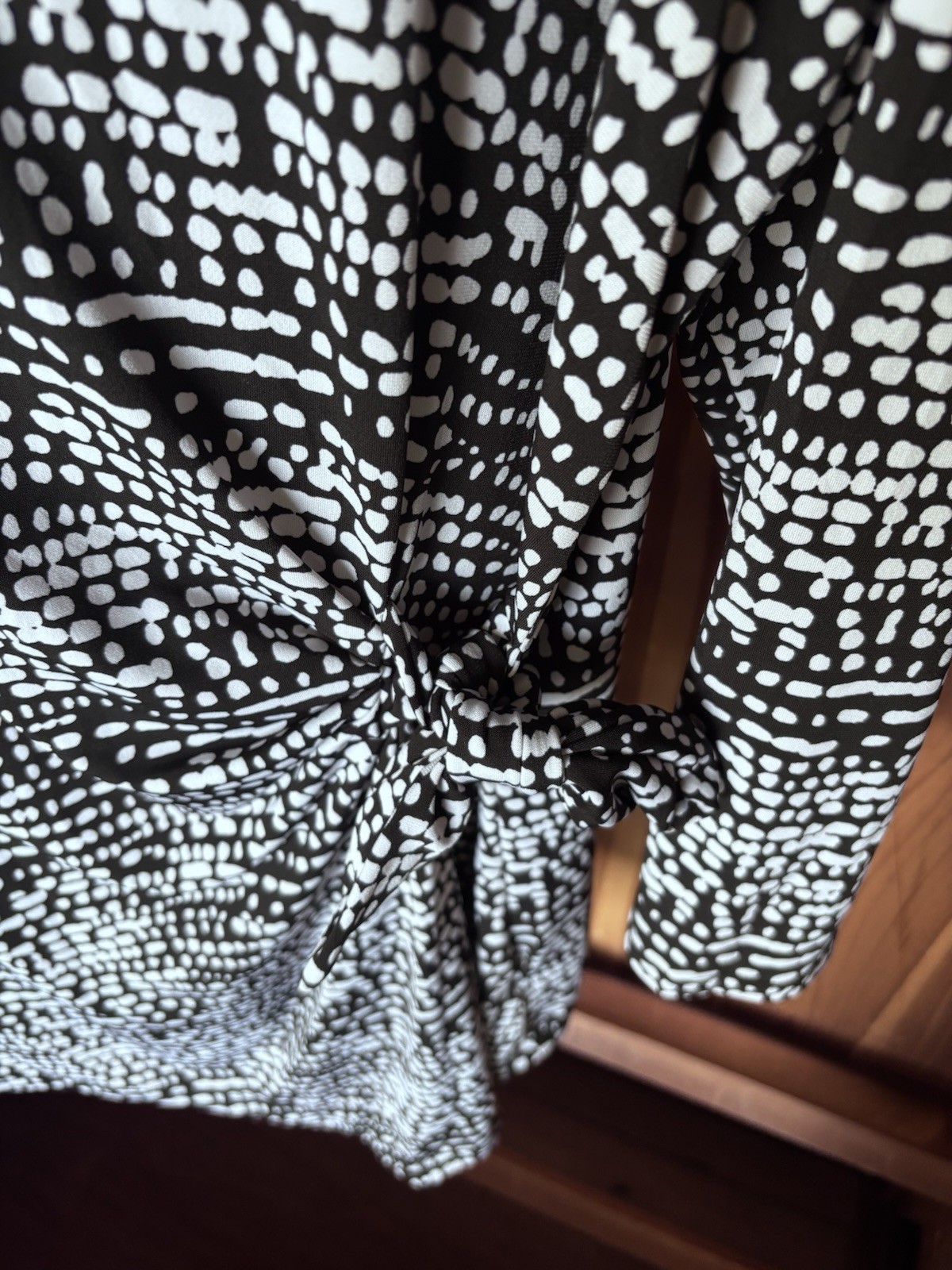 Liz Claiborne Career Faux Wrap Top Size LT Black White Geometric Dot Print