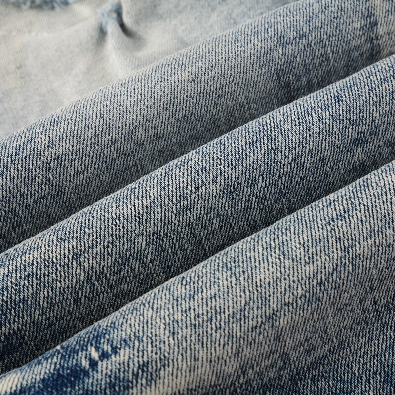 Men’s Slim Fit Stretch Denim Jeans with Paisley Patch Detail & Distressed Wash