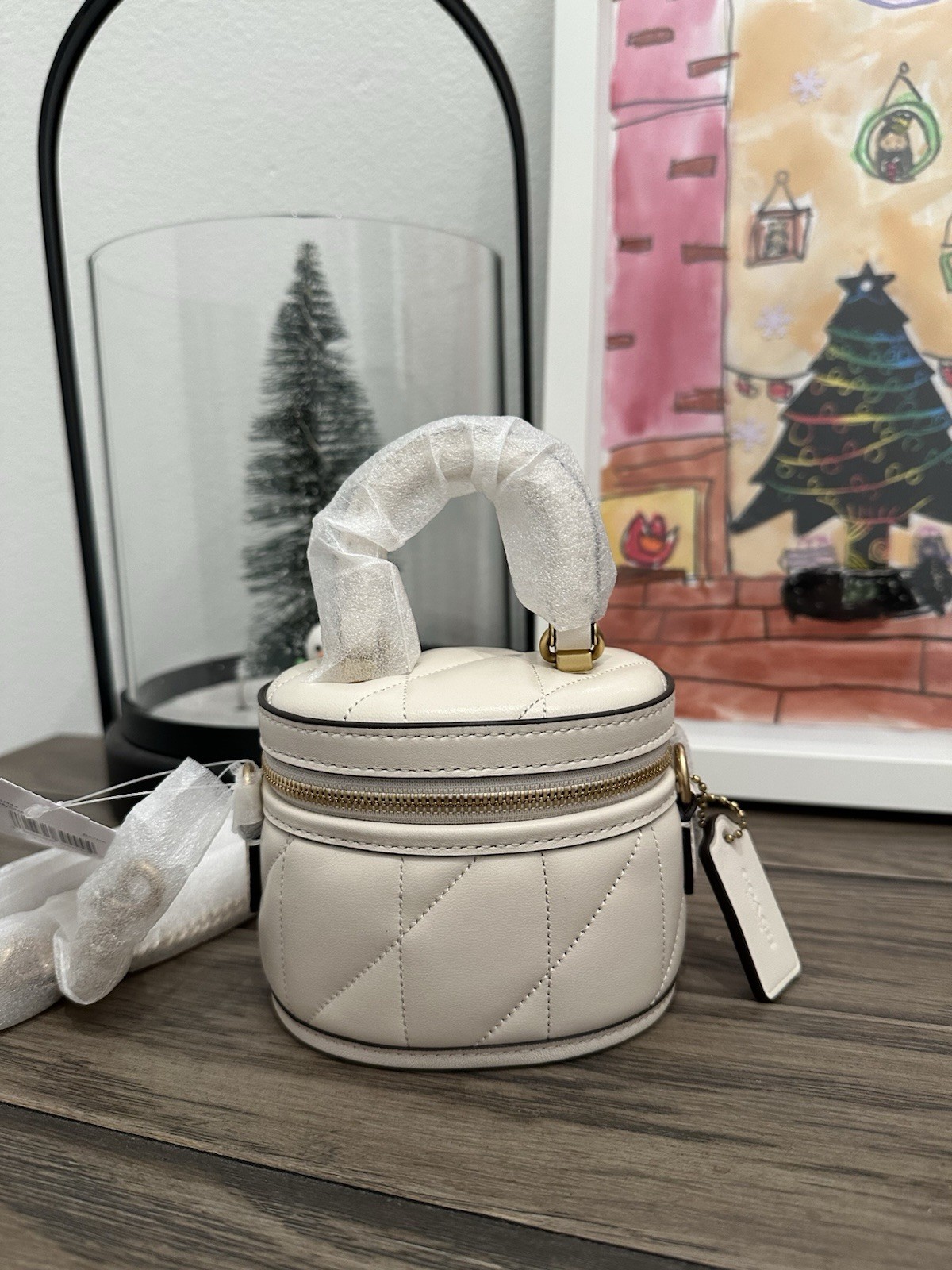 NWT Coach Trail Micro Crossbody Bag 12 Pillow Quilting In Leather Chalk CU144