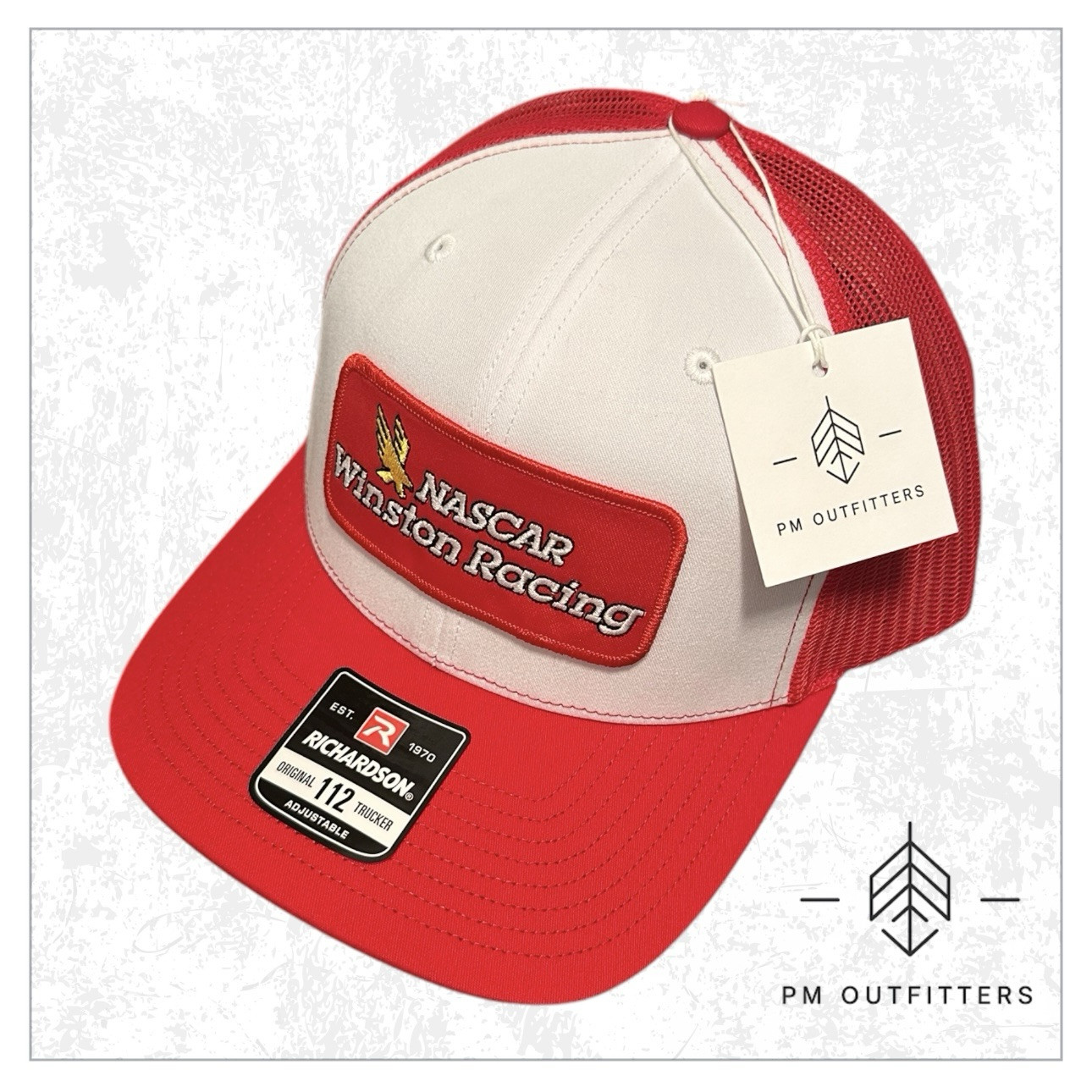 Nascar Winston Racing Retro Embroidered Patch on Richardson 112 Red & White Hat