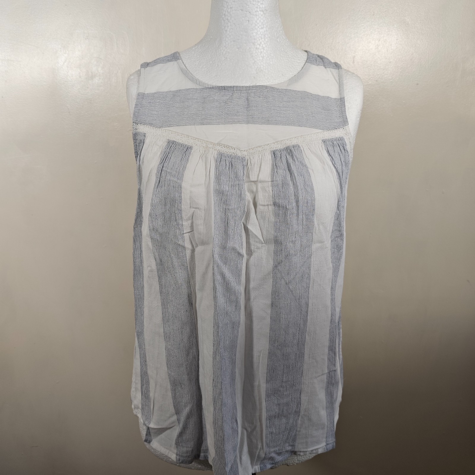 FatFace White Blue Stripe Sleeveless Cotton Top UK 10 Tie Back Summer Boho