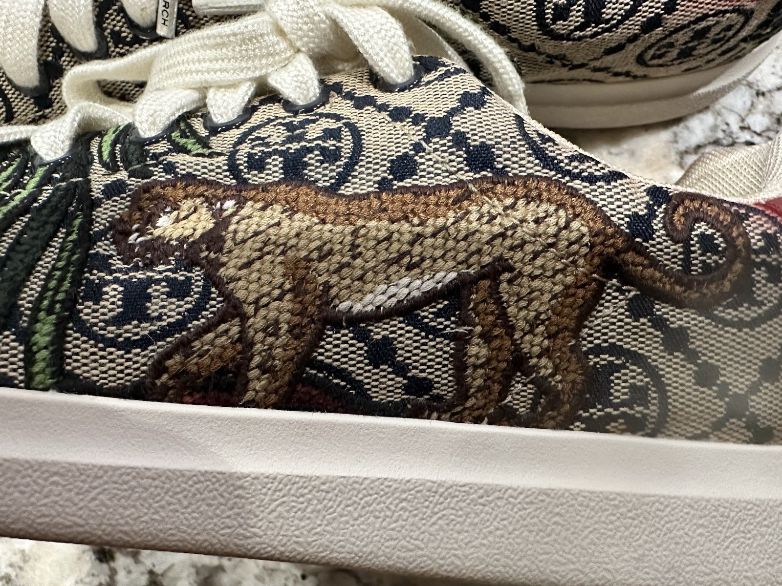 Tory Burch Howell T Monogram Jacquard Embroidered Cheetah Sneakers Women’s 7.5M