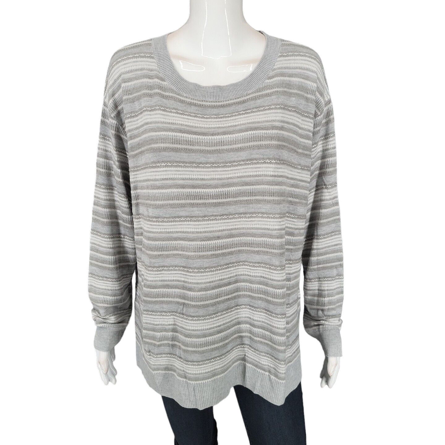 Laurie Felt Variegated Stripe Pullover Sweater Large Sz Gray Modern Casual Top