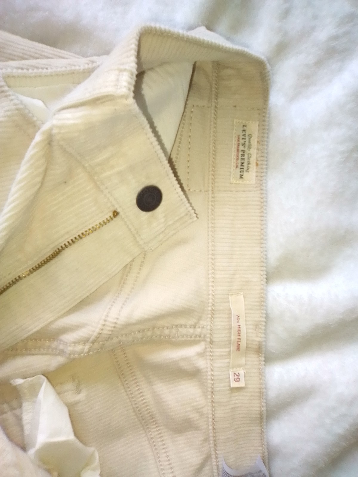 Levi Strauss & Co Men’s White Corduroy Slim Fit Jeans 5-Pocket Button Zip
