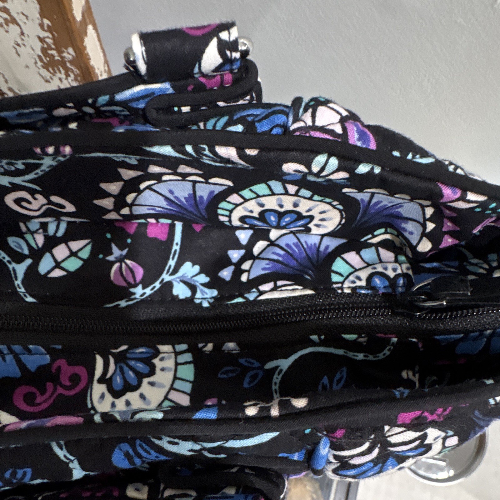 Women’s Floral Quilted Zip Top Tote Bag, Lined, Silver Hardware, Multicolor