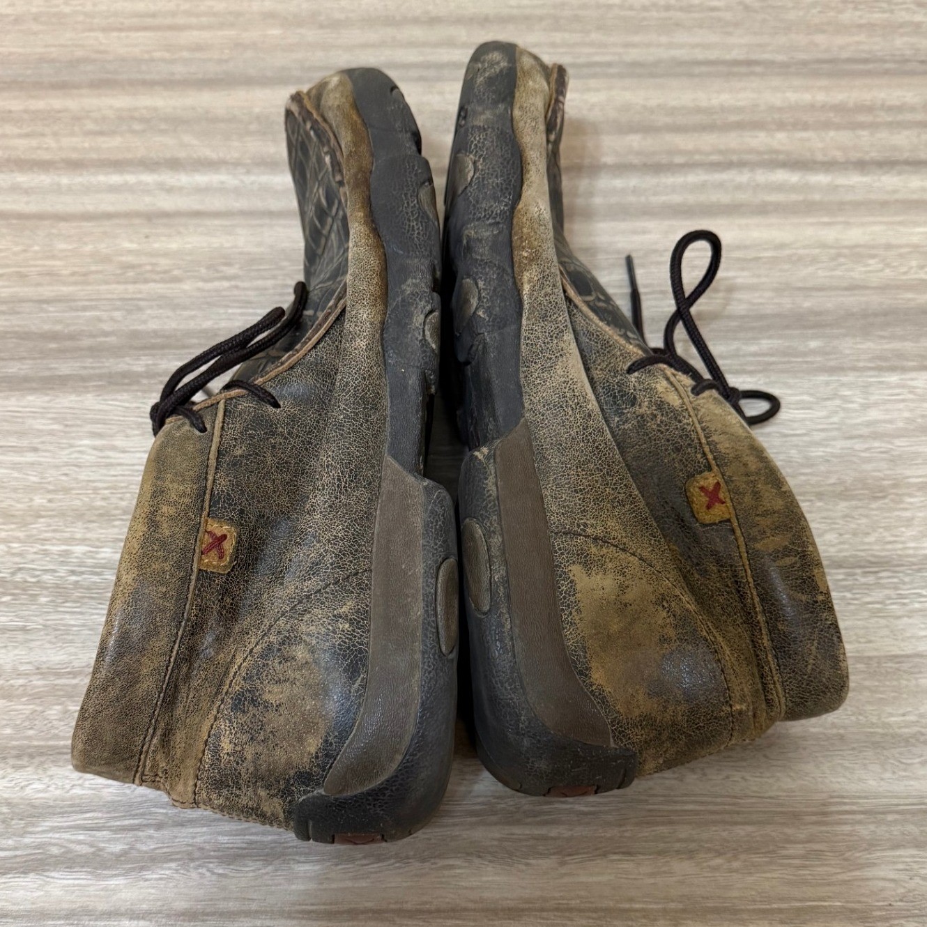 Twisted X Men Driving Moc 13 Brown Leather Croc Print Chukka Distressed Western