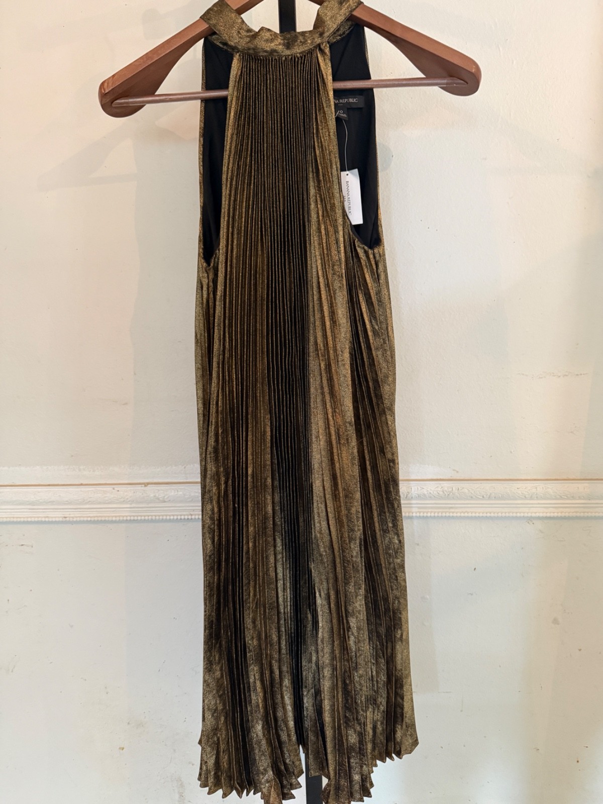 NWT Banana Republic | Size 0 | Halter Dress Gold and Brown Metallic