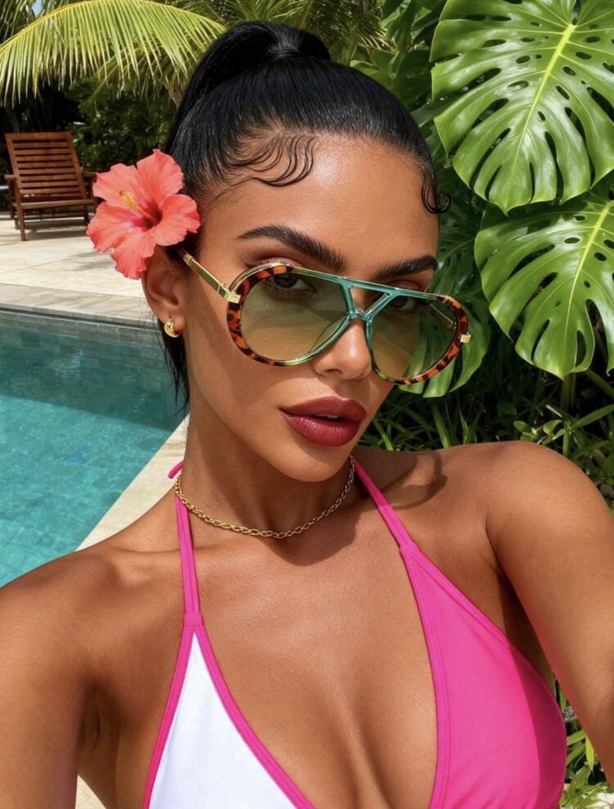 Oversized Tortoise Sunglasses Women Double Beam Metal Frame UV400