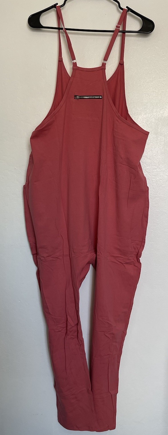 OUFEIYA Jumpsuit Harem Overall Wd Pockets Pink Sz Medium New