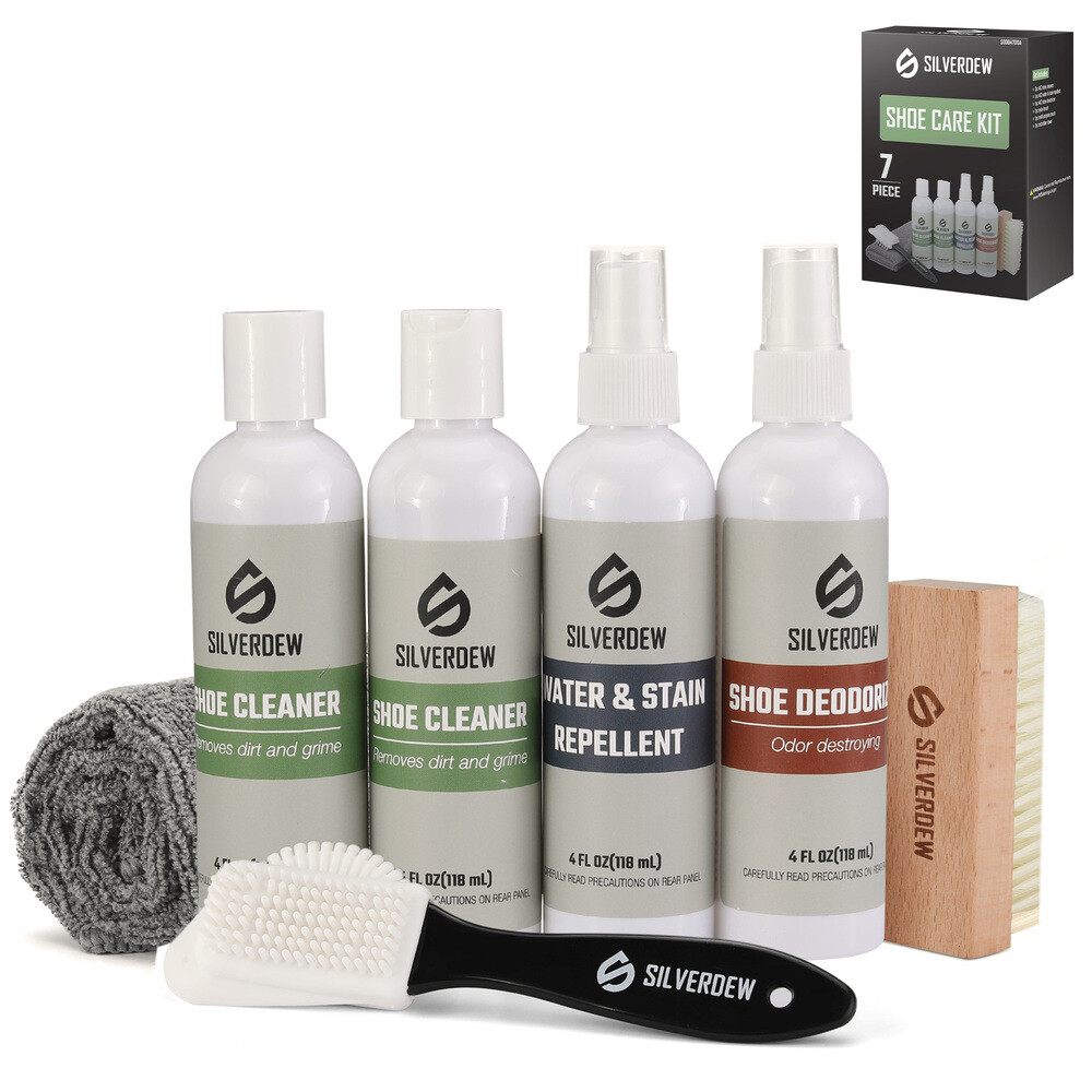 7PIECE Shoe Cleaning Kit w/2 Bottles Shoe Cleaner Deodorizer Protector 2 Brushes