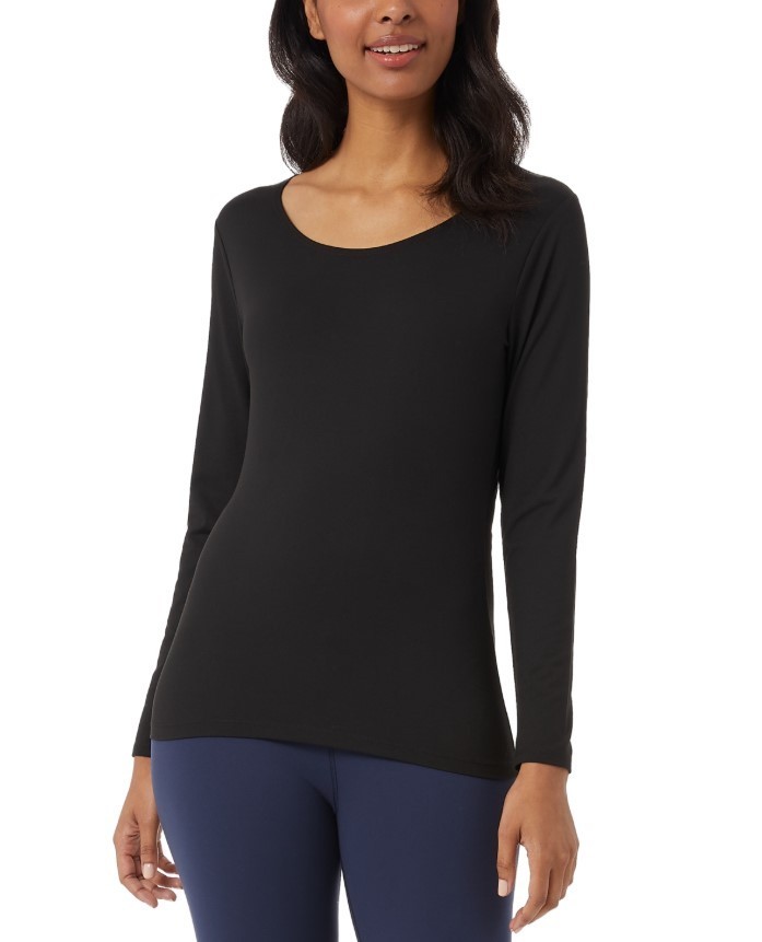 32 Degrees Women’s Scoop-Neck Long-Sleeve Top Black M