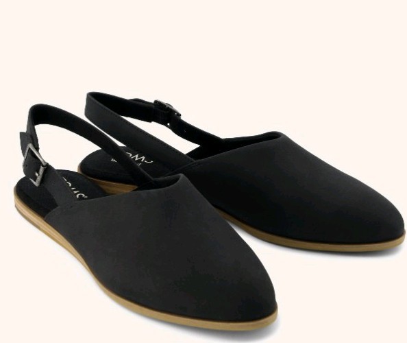 TOMS Black Leather Closed Toe Buckle Slingback Flats Women’s US 8.5 EU 391002201