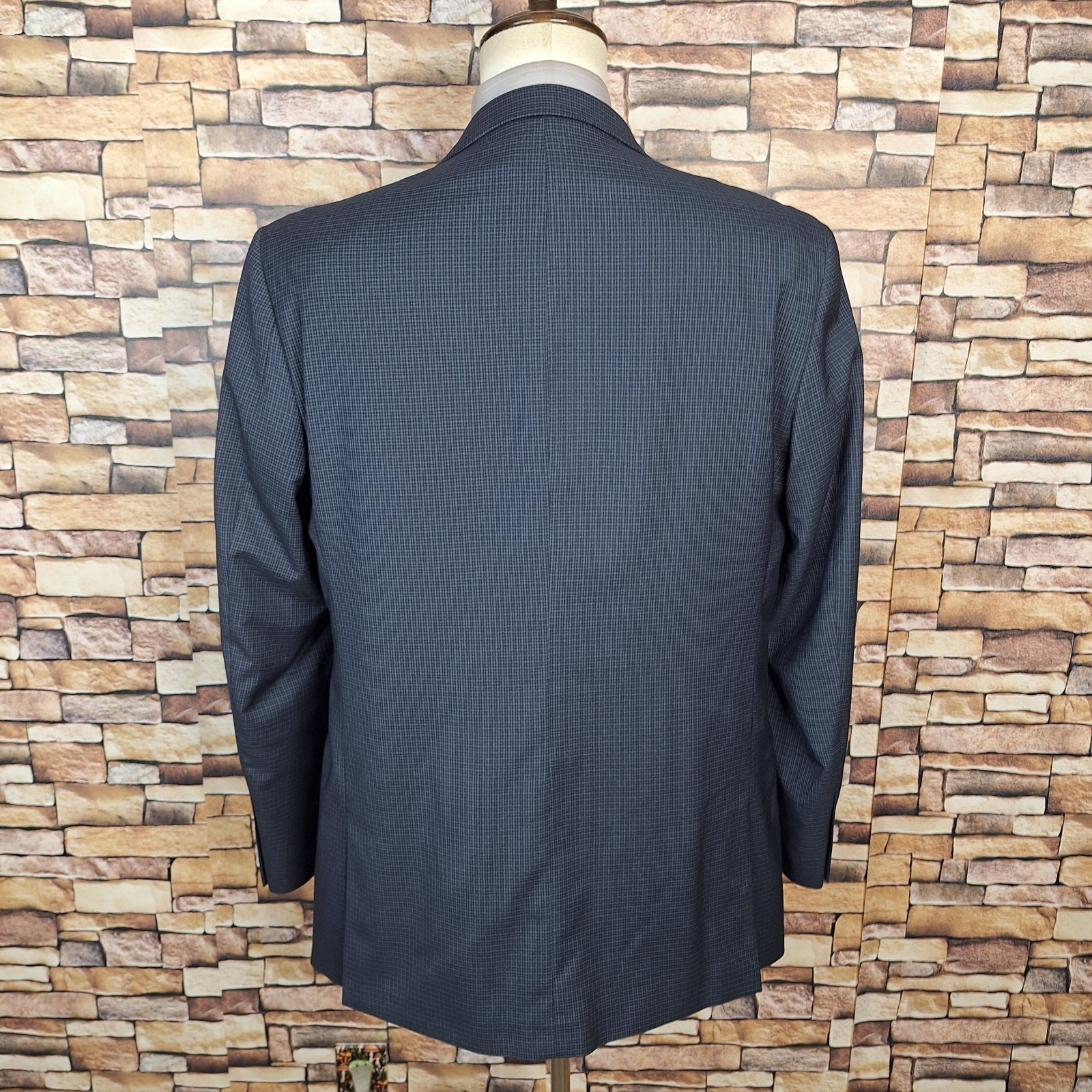 Lineage Suit 2 Piece Mens 44L 38X30 Blue Gray Plaid Double Vented