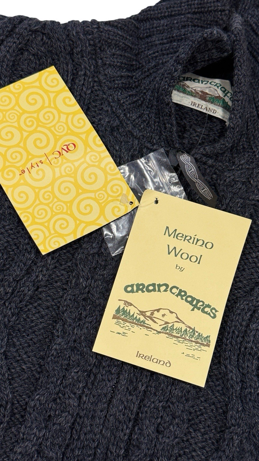 Aran Crafts Merino Wool Zip Cardigan Sweater Ireland Cable Knit XL New Navy