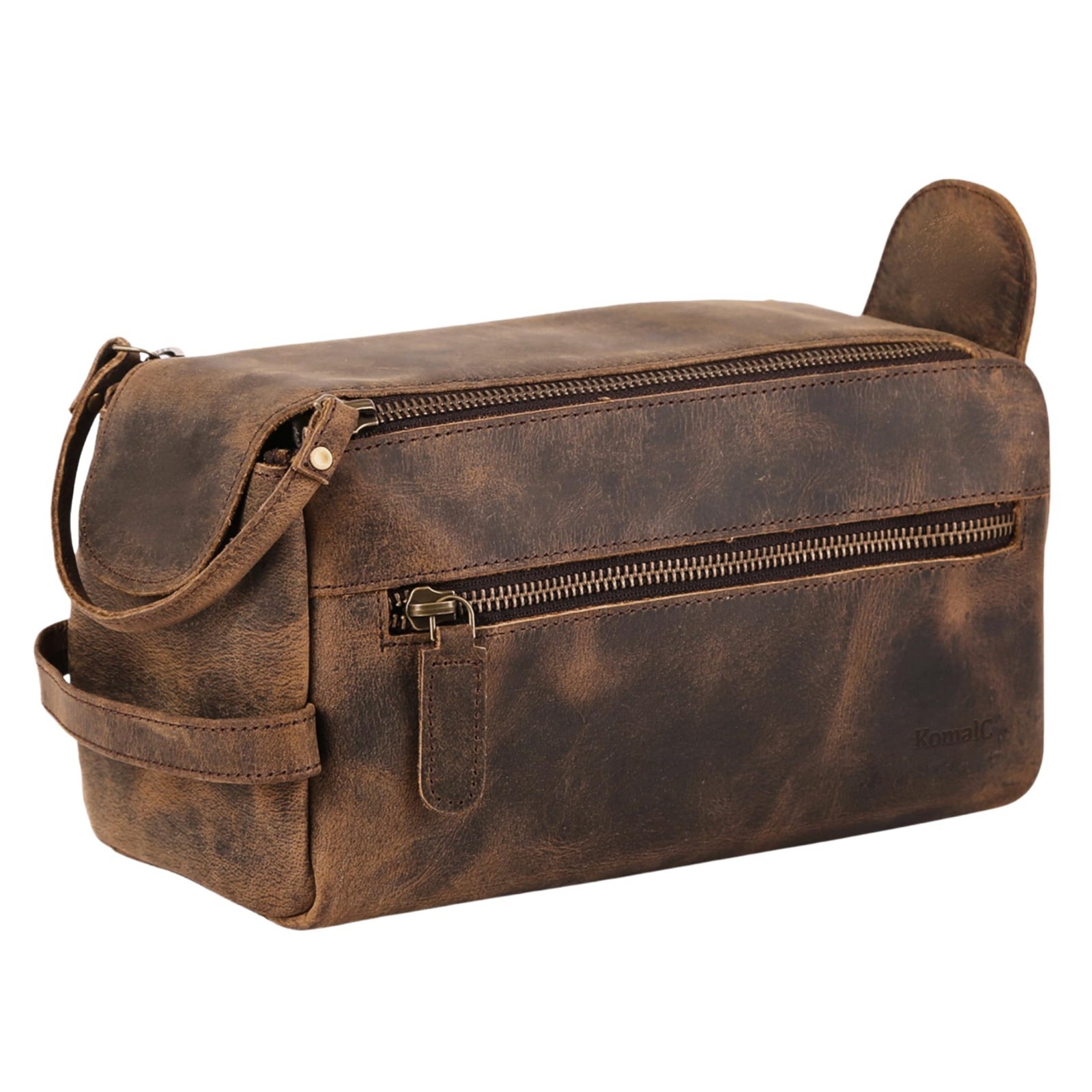 Premium Buffalo Leather Toiletry Bag – Water-Resistant Grooming Pouch, Unisex Tr