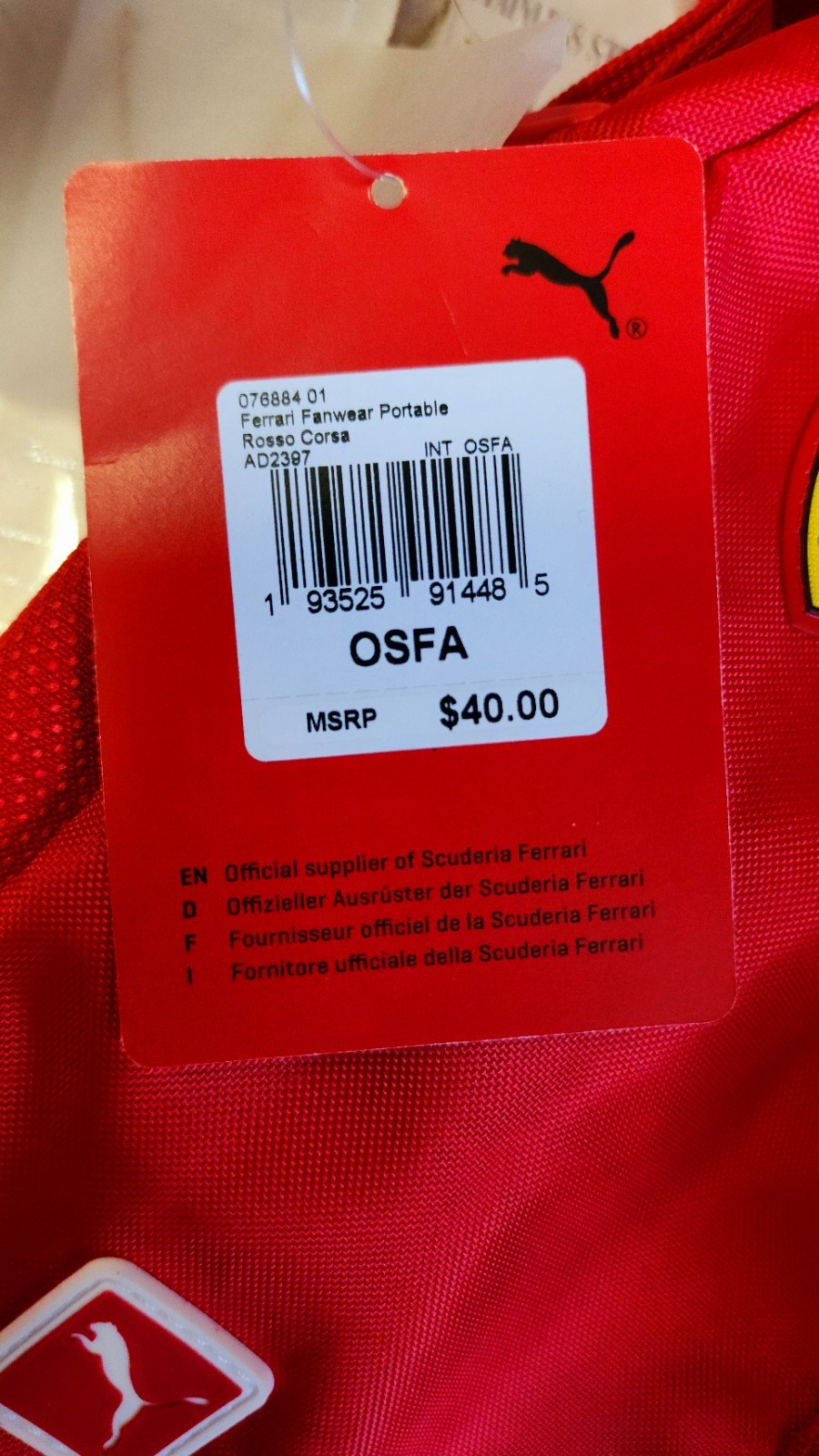 Puma X Scuderia Ferrari Fanwear Portable Shoulder Bag Rosso Corsa/Red