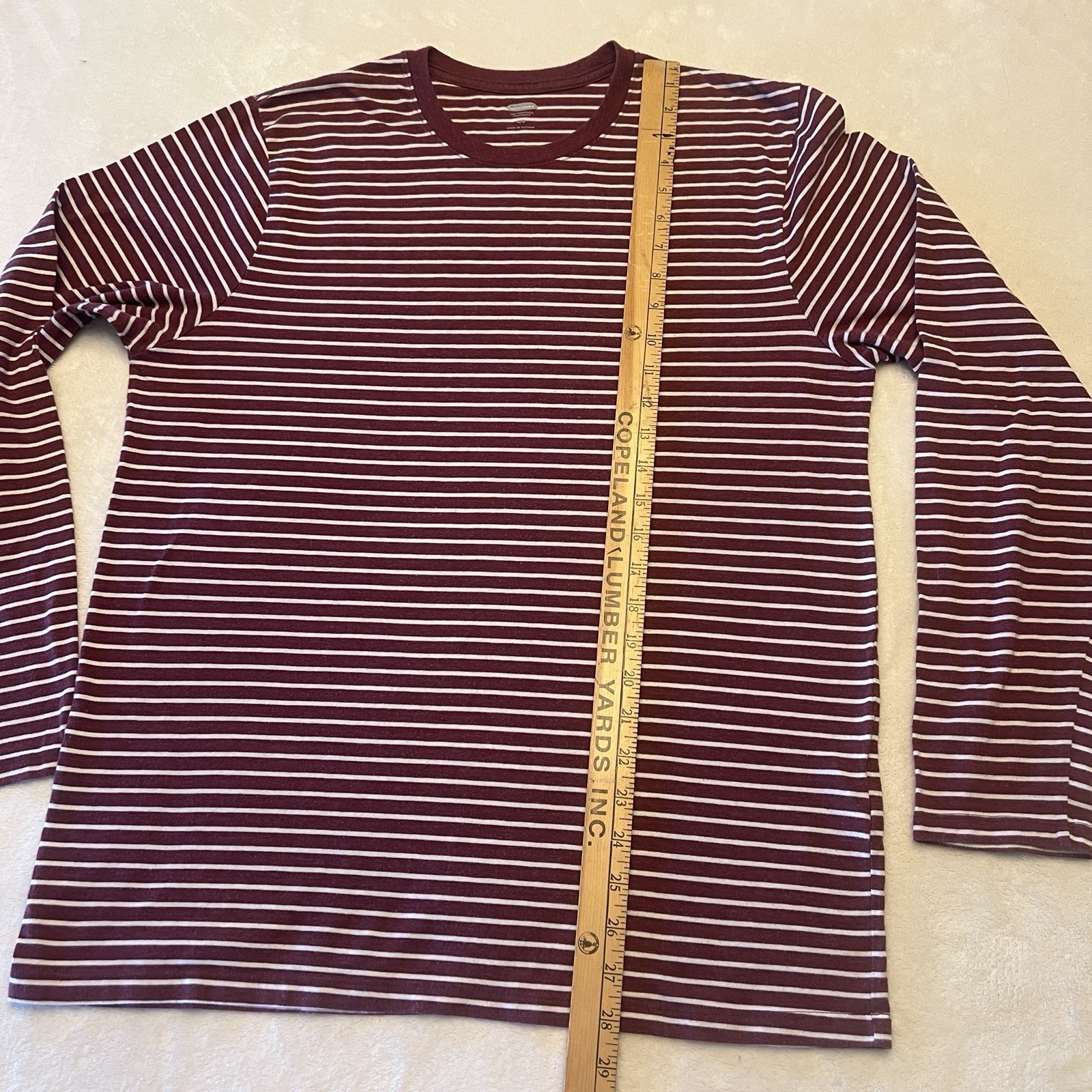 Old Navy Long Sleeve Maroon and white Striped Shirt cotton mens vintage inspired