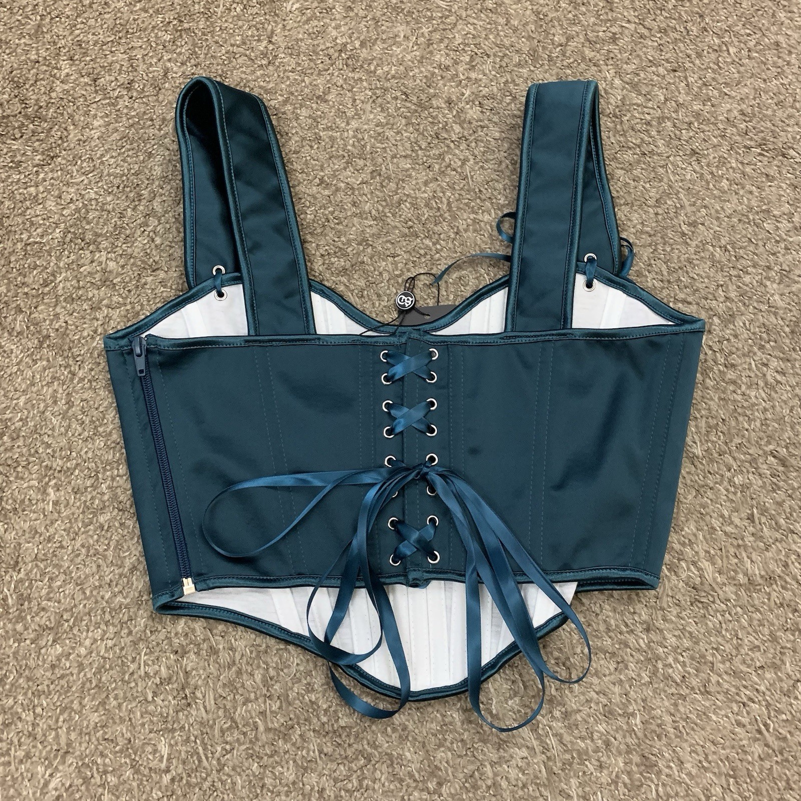 Scarlet Darkness Womens US 8 Green Satin Lace Up Back Corset Bow Straps Gothic