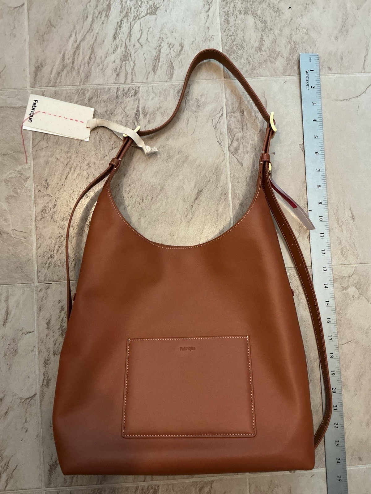 Nwt $488 Fabrique Brown Nappa Leather Duomo Double Buckle Strap Medium Hobo Bag