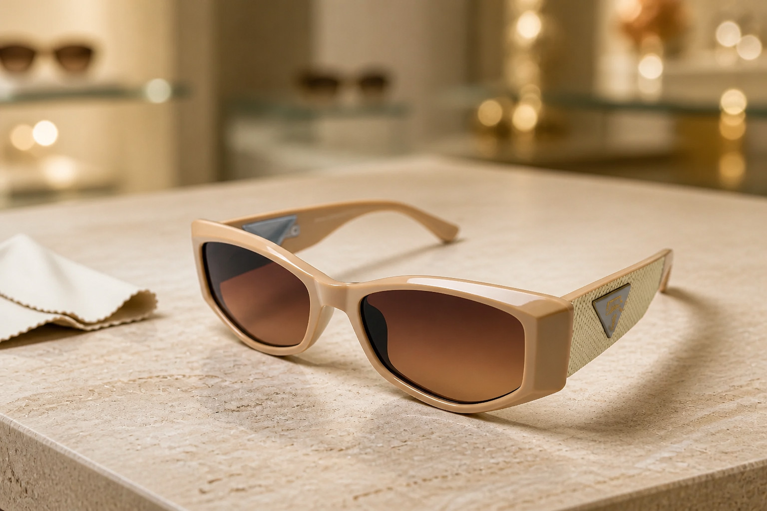Beige Rectangle Sunglasses for Women Luxury Designer Style Shades Retro Fashion