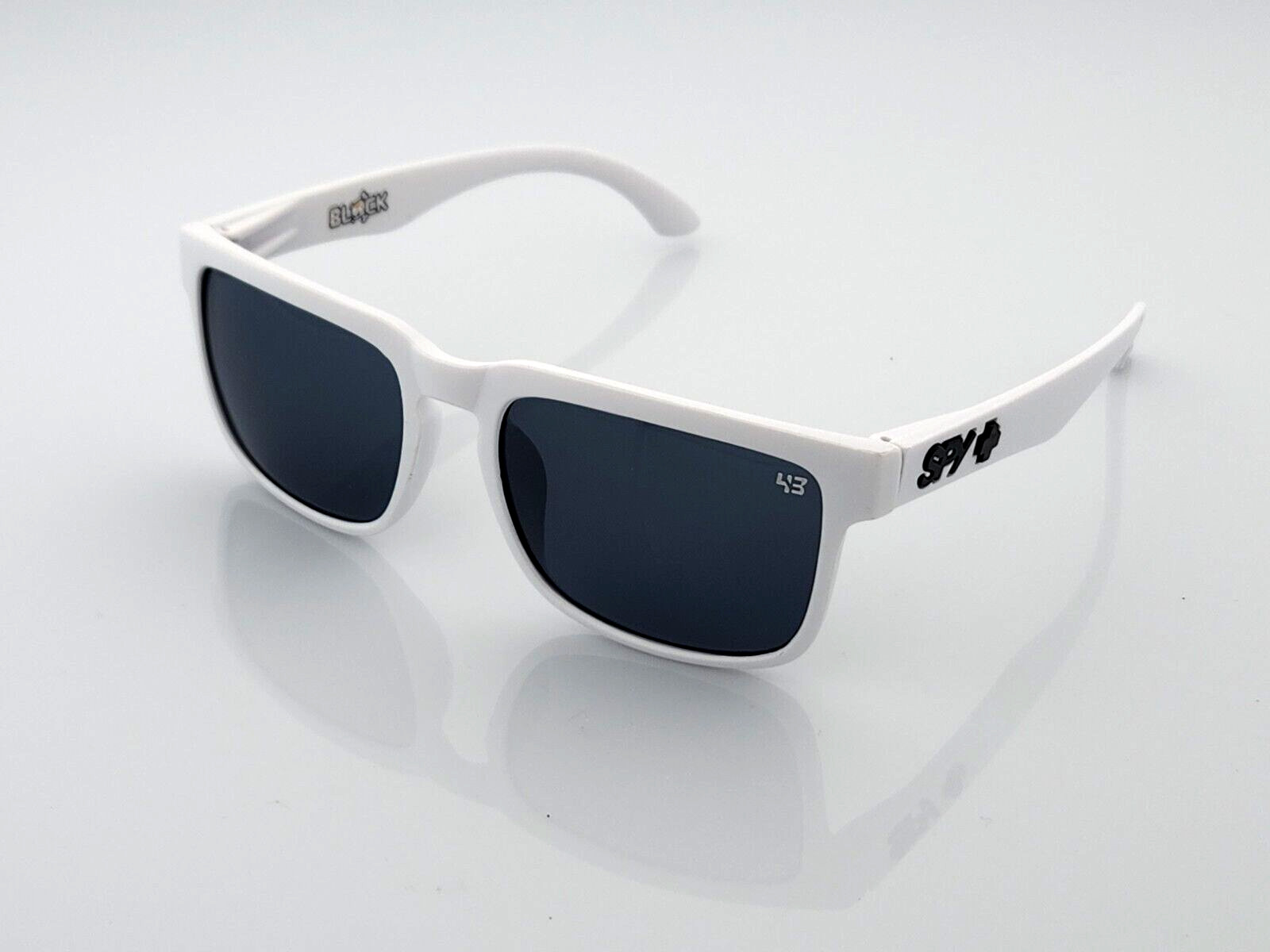 NEW Spy+Optic Helm Sunglasses Matte White Dark Smoke Tint Lens Black Logo