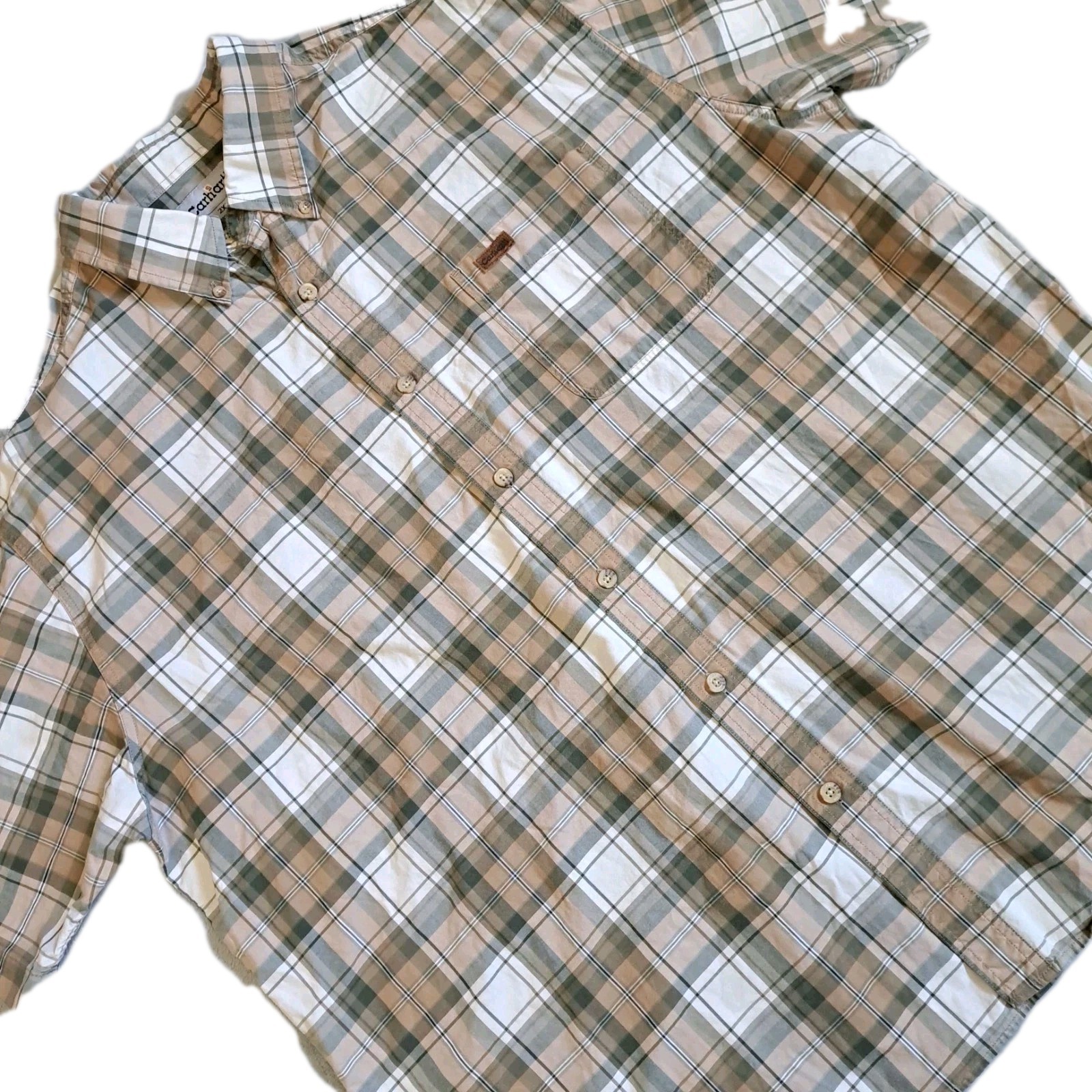 Carhartt Mens Shirt XXL Green Tan Plaid Casual Workwear Classic Dad