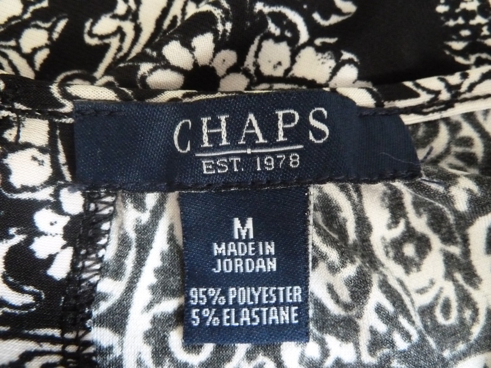 CHAPS Sz Med. Patchwork Career Office Blouse Pullover Black & White