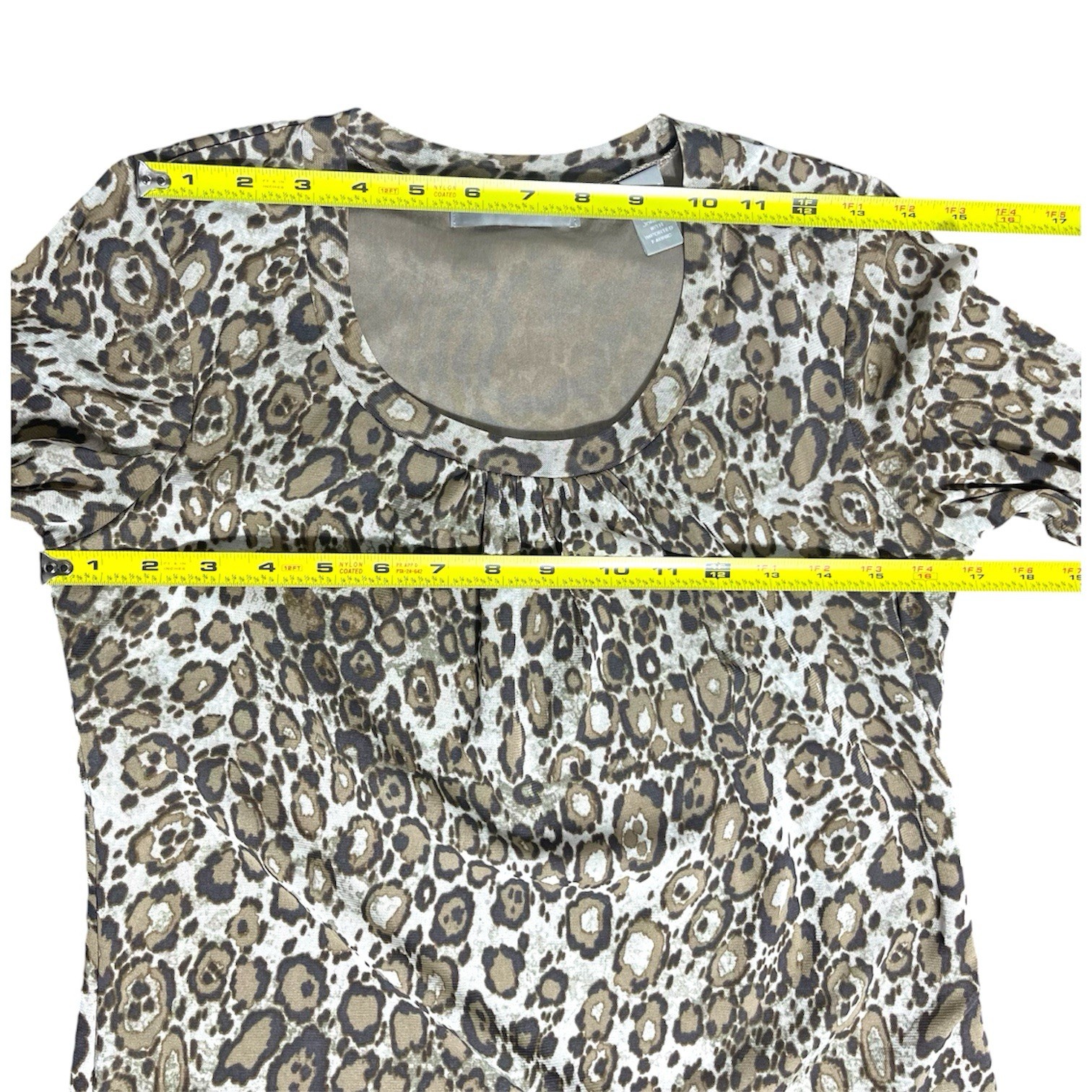 Liz Claiborne Leopard Animal Print Mesh Blouse Sheer Sleeves Stretch Knit, S
