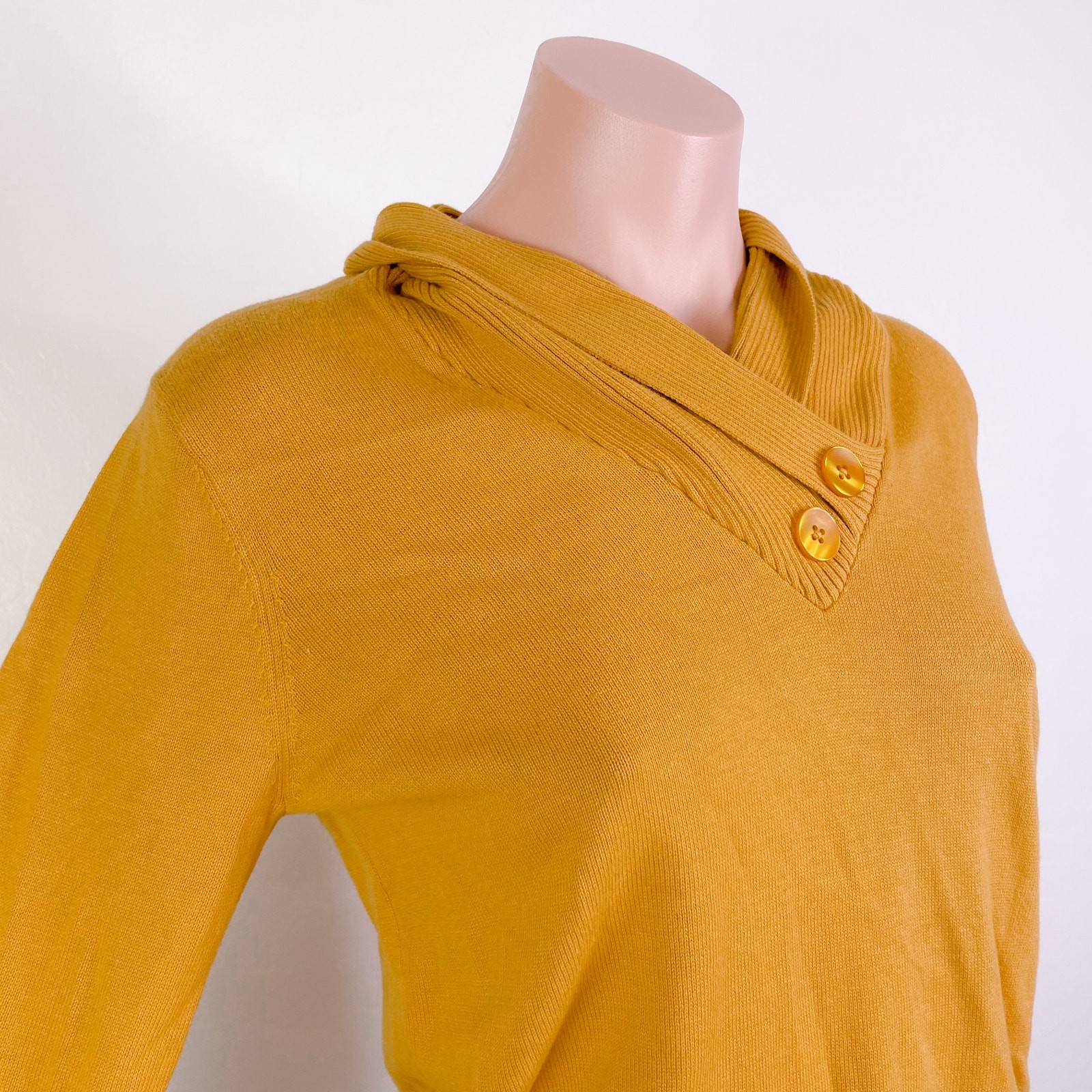 Jeanne Pierre Button Accent Cowl Neck Pullover Sweater Maple Gold size S NWT