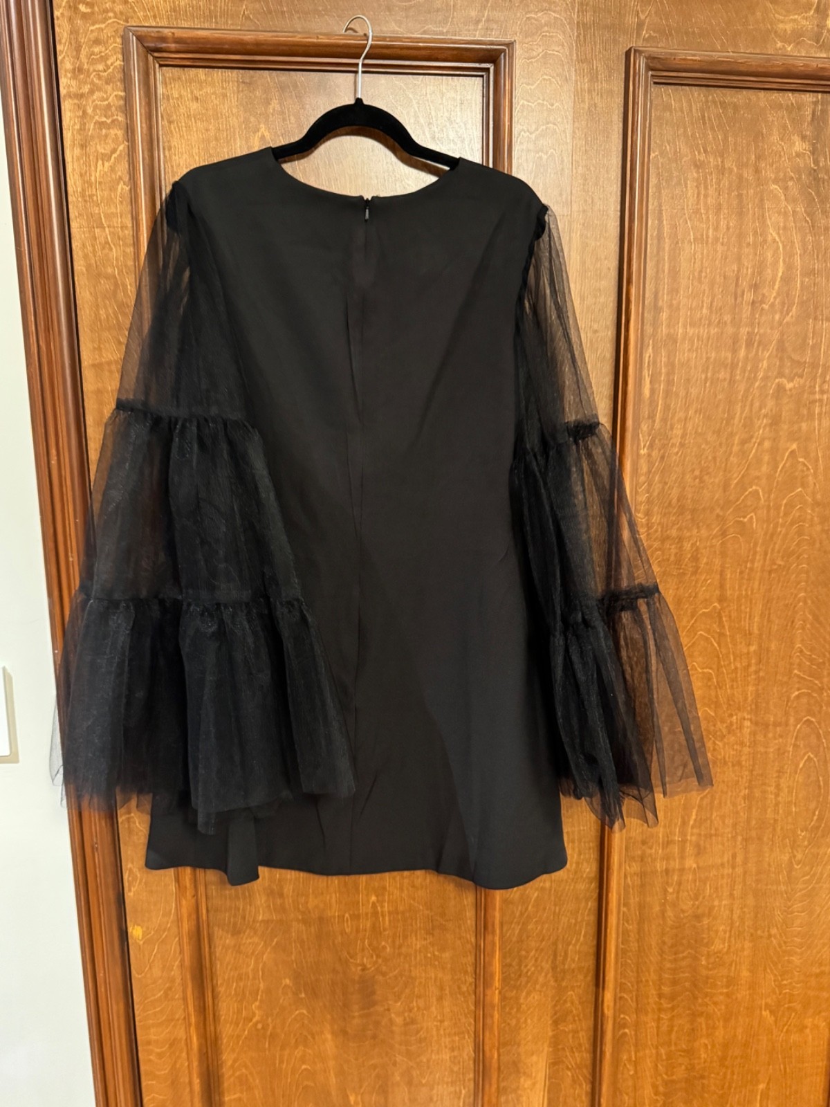 Mac Duggal black mini dress with tulle sleeves size 12