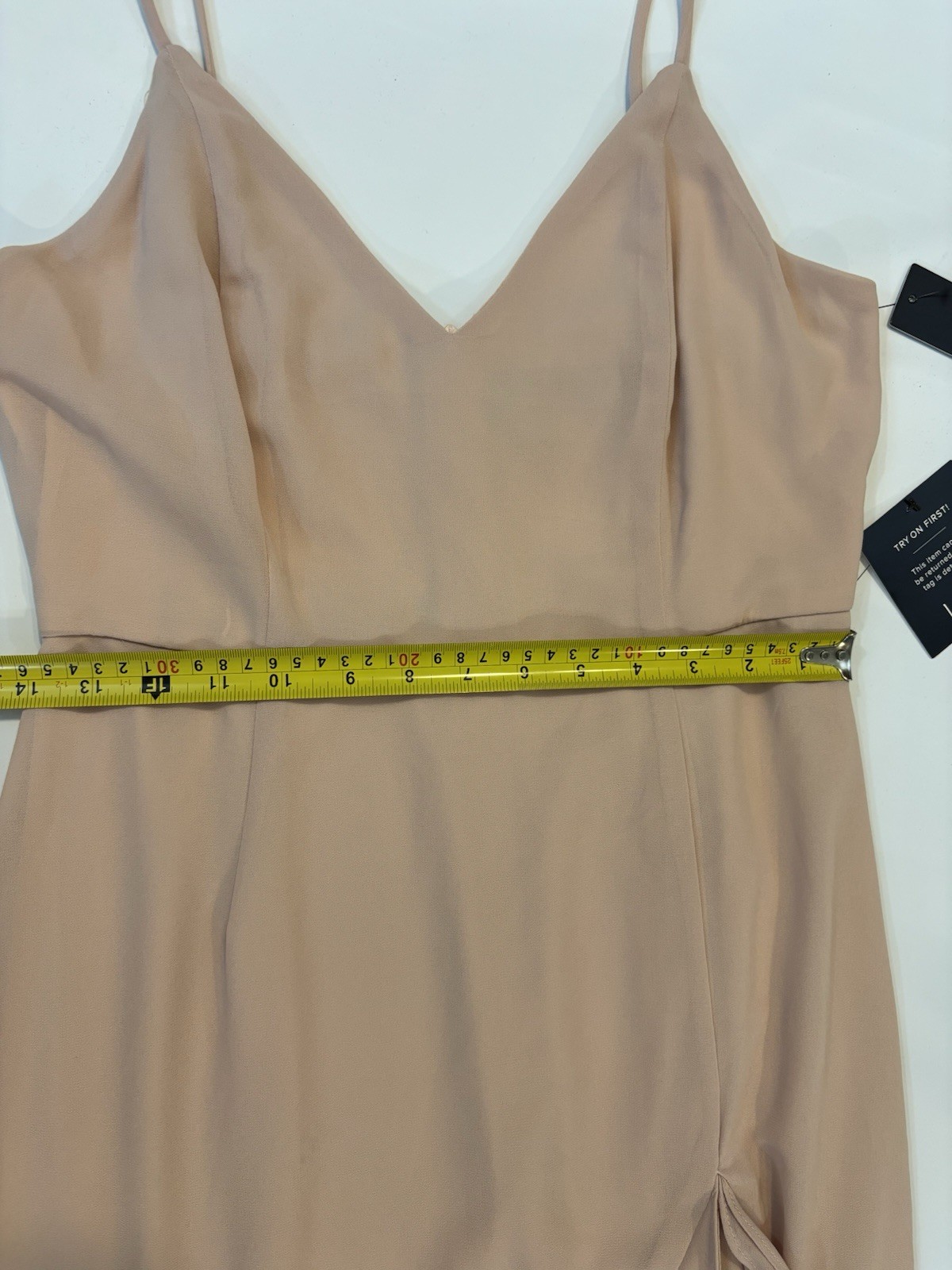 Lulus Women’s Beige V-Neck Chiffon Ruffle Maxi Dress Polyester Size M E-7